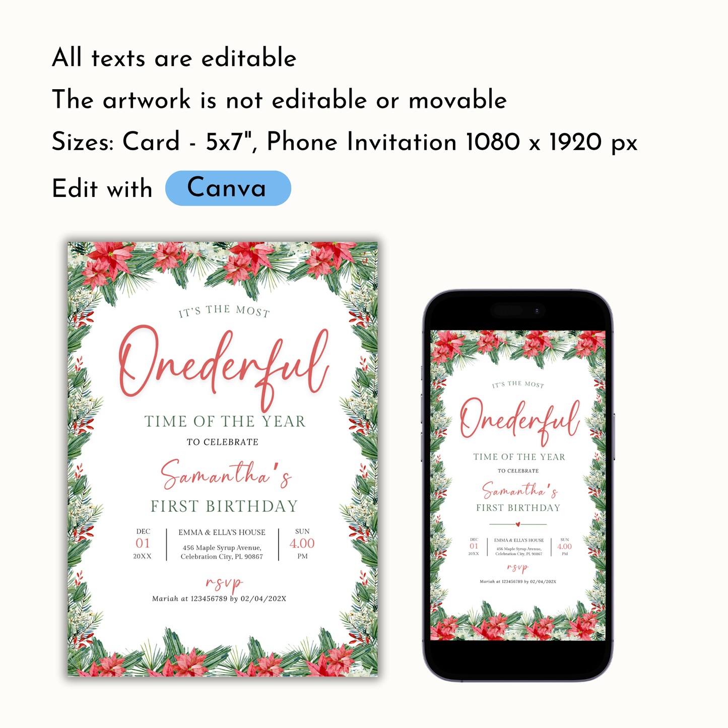Christmas 1st Birthday Invitation