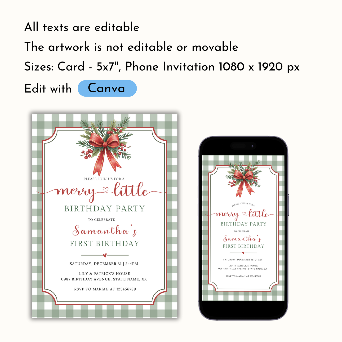 Christmas 1st Birthday Invitation #1