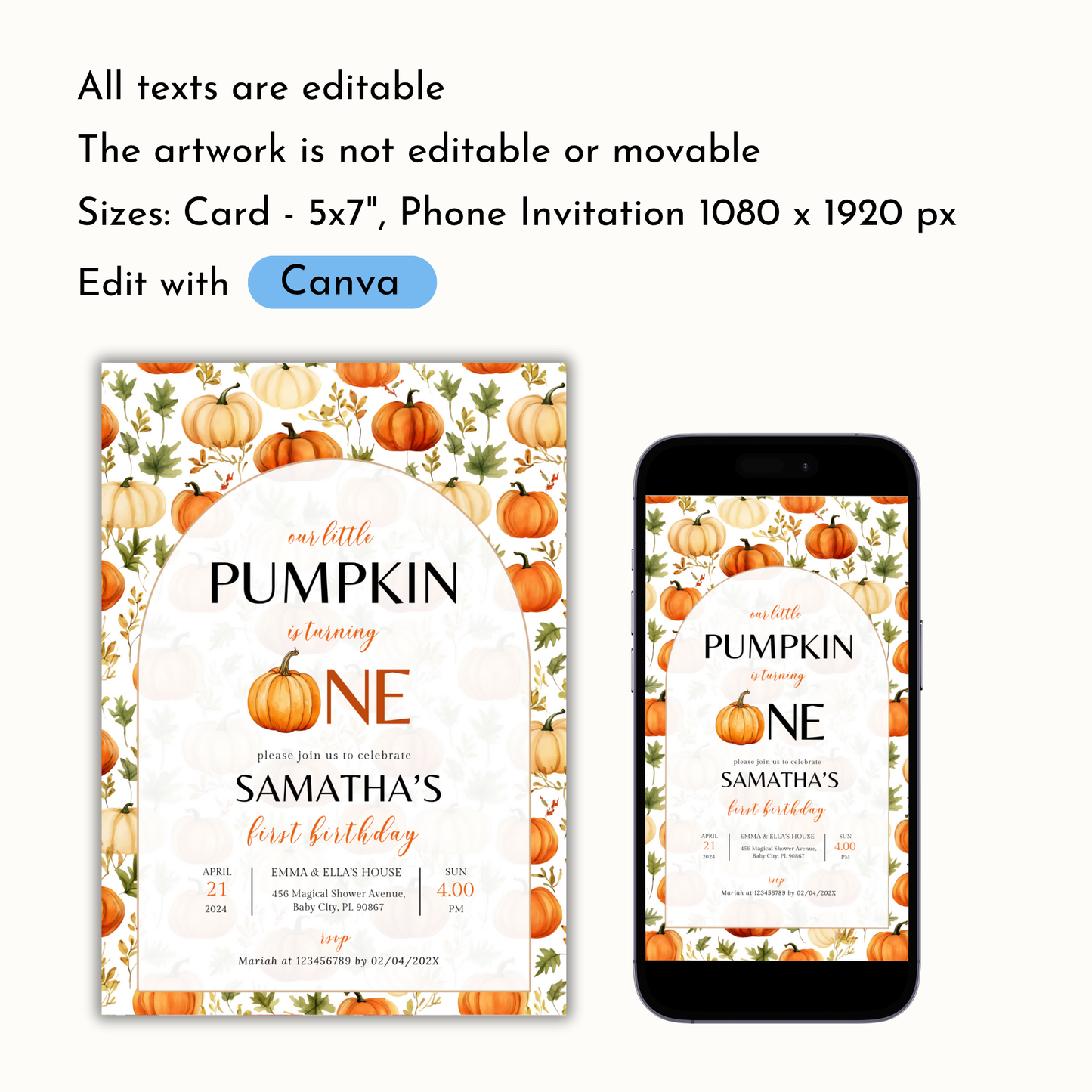 A Little Pumpkin 1st Birthday Invitation