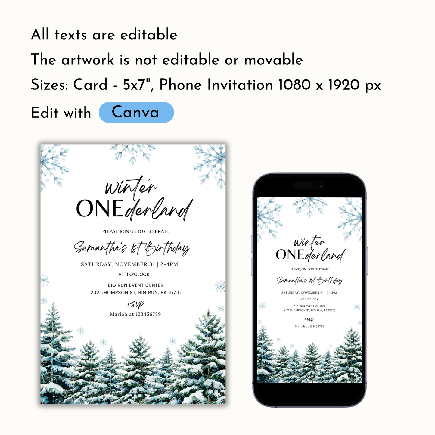 Winter 1st Birthday Invitation - Woodland