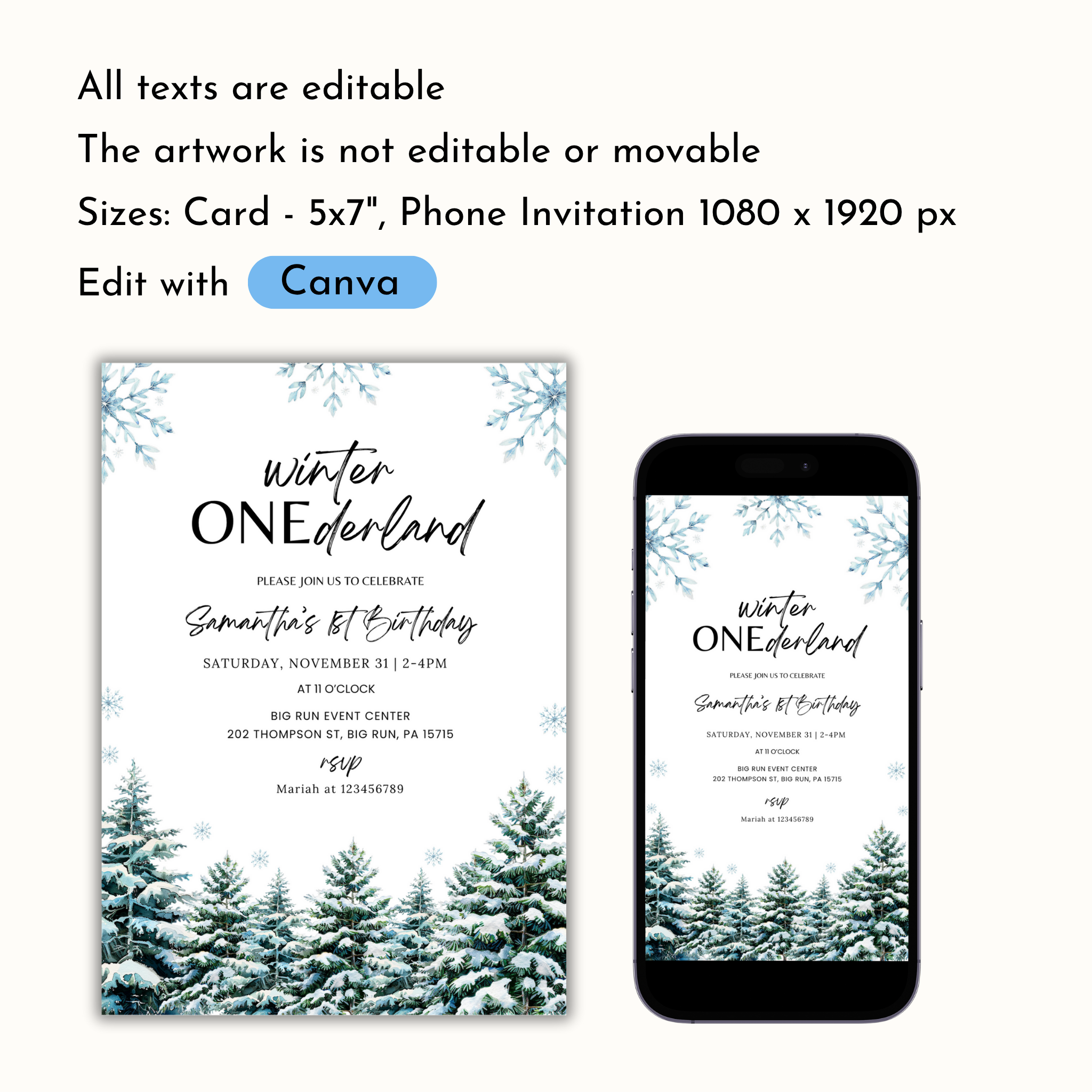 Winter 1st Birthday Invitation - Woodland