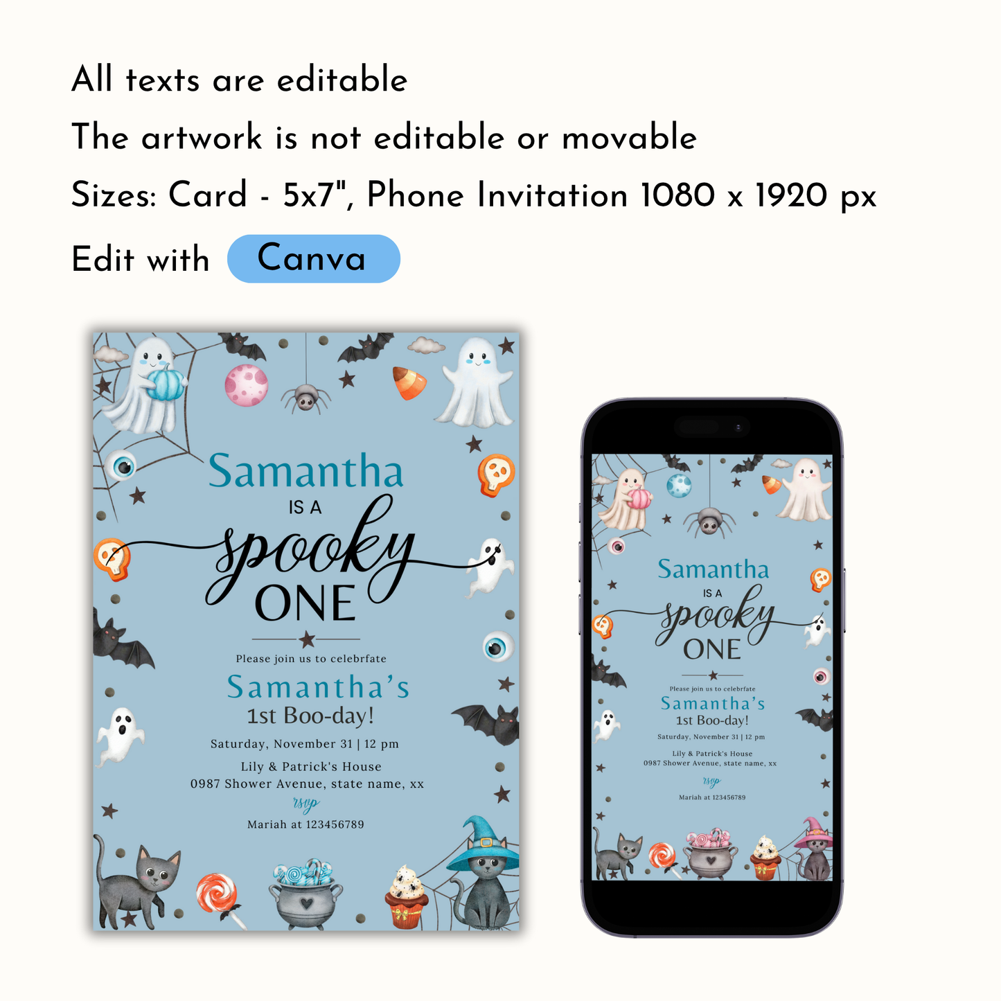 Spooky One Birthday Invitation - Blue