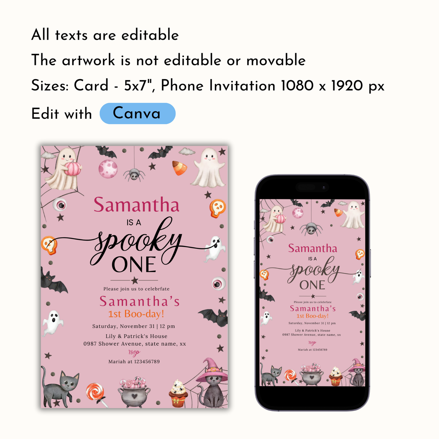 Spooky One Birthday Invitation - Pink