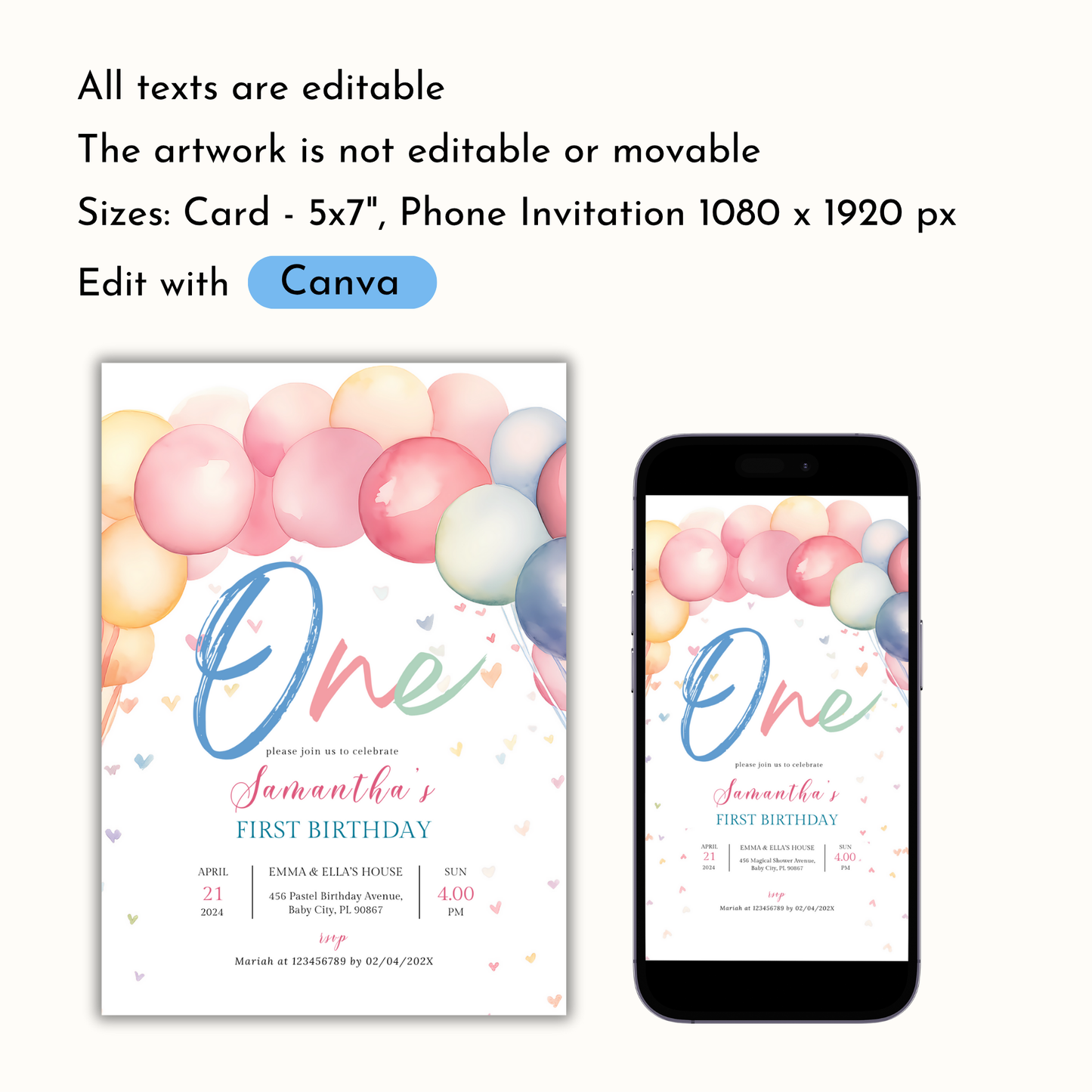 Pastel Rainbow Birthday Invitation