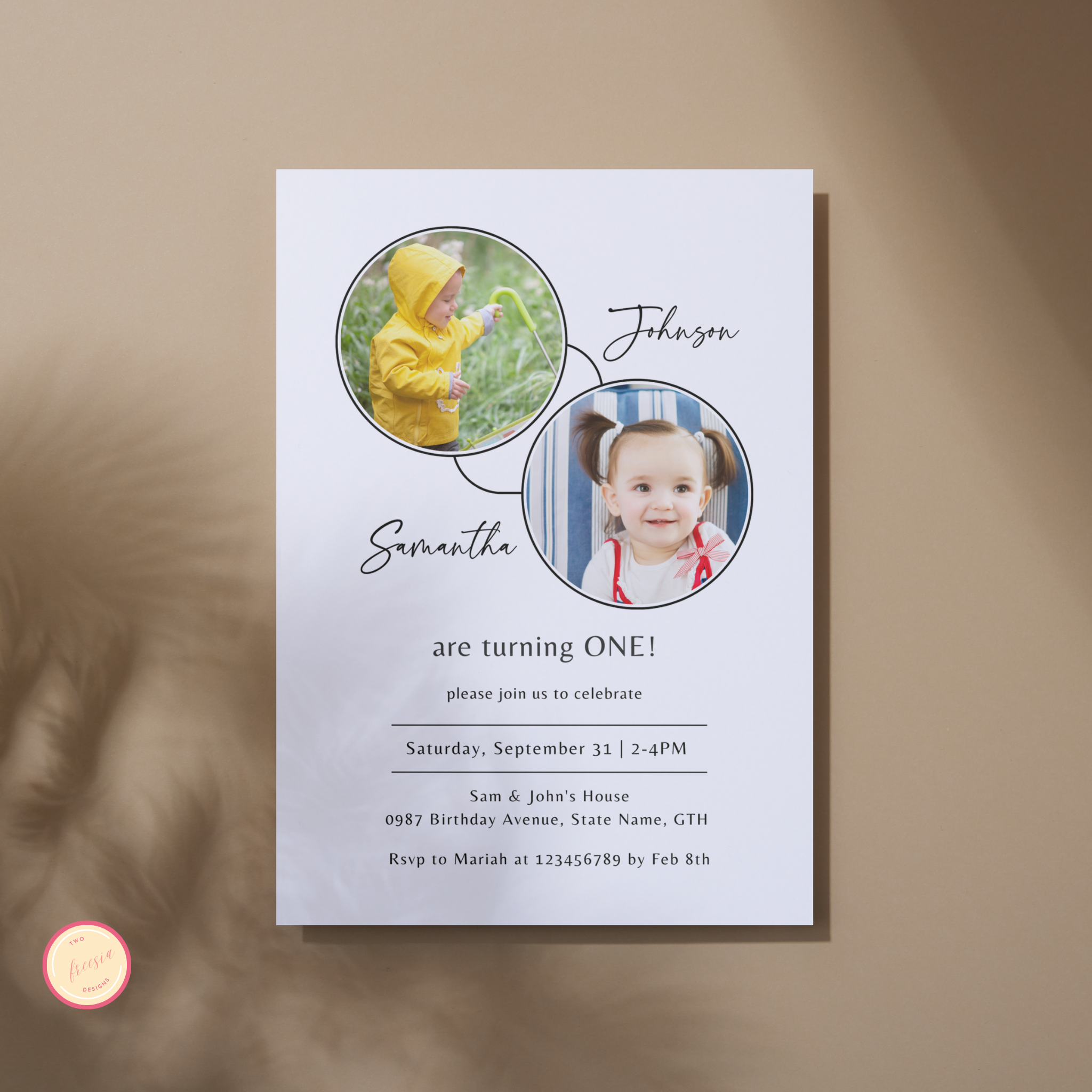 Twin First Birthday Invitation Template