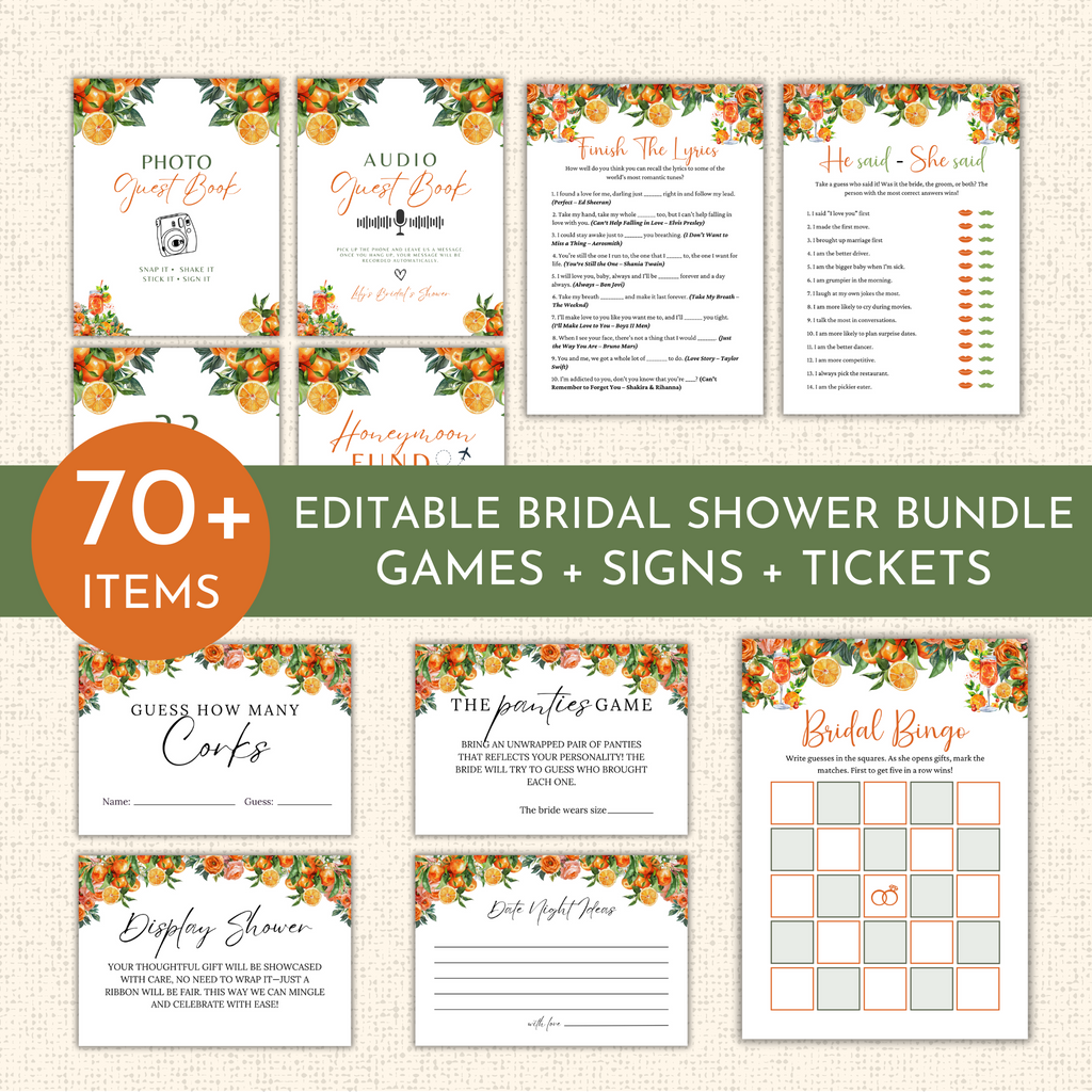 Love at First Spritz Bridal Shower Games & Signs