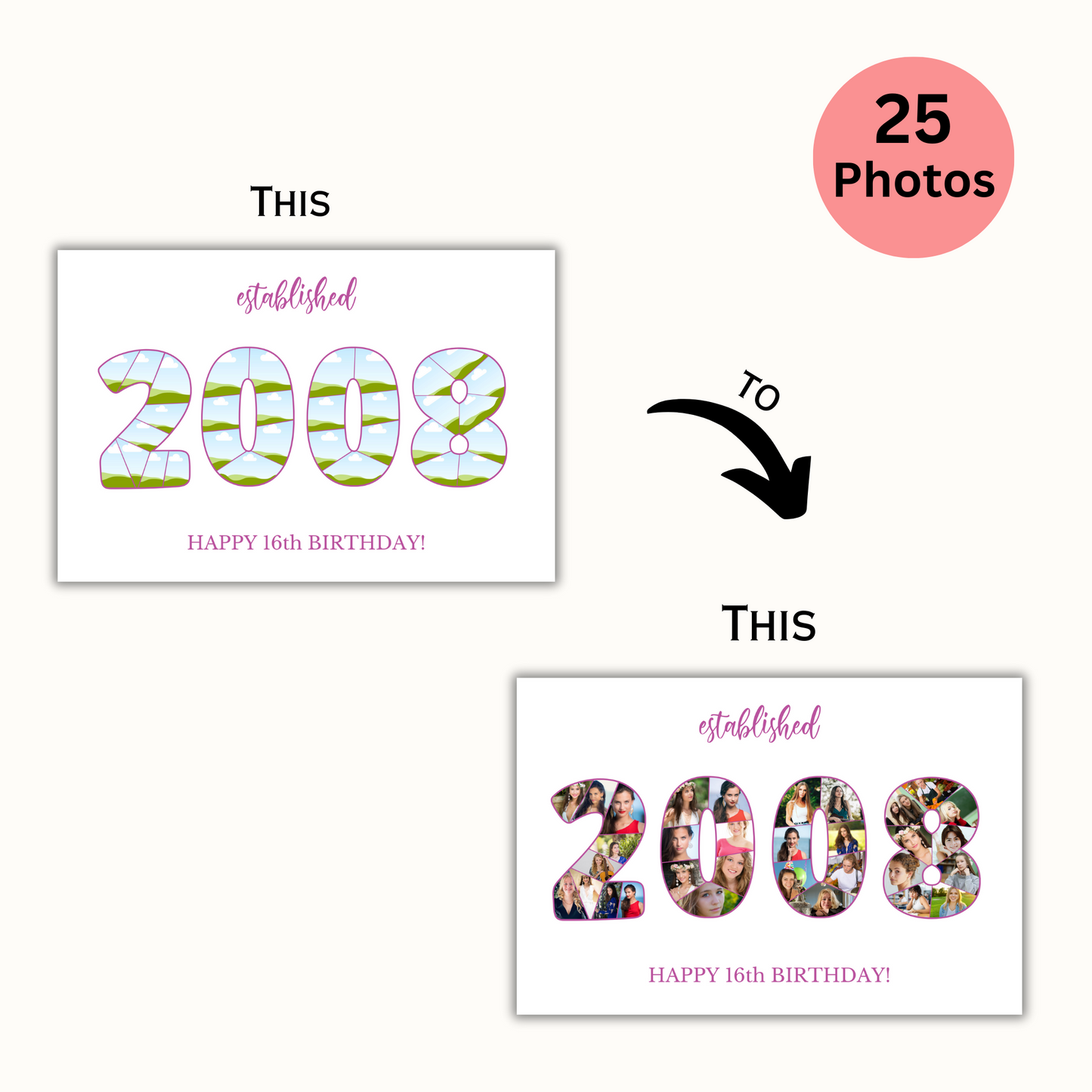 Customizable Number 2008 Photo Collage - for Birthdays and Anniversaries