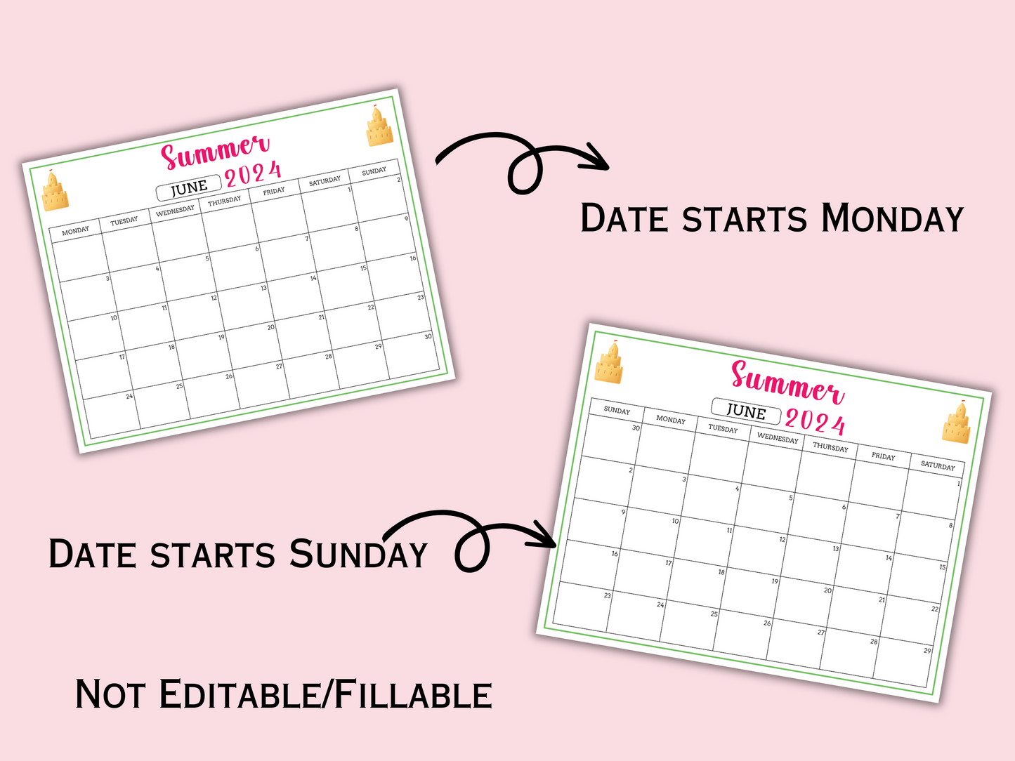 Editable / Fillable Summer Bucket List and 2024 Summer Calendar