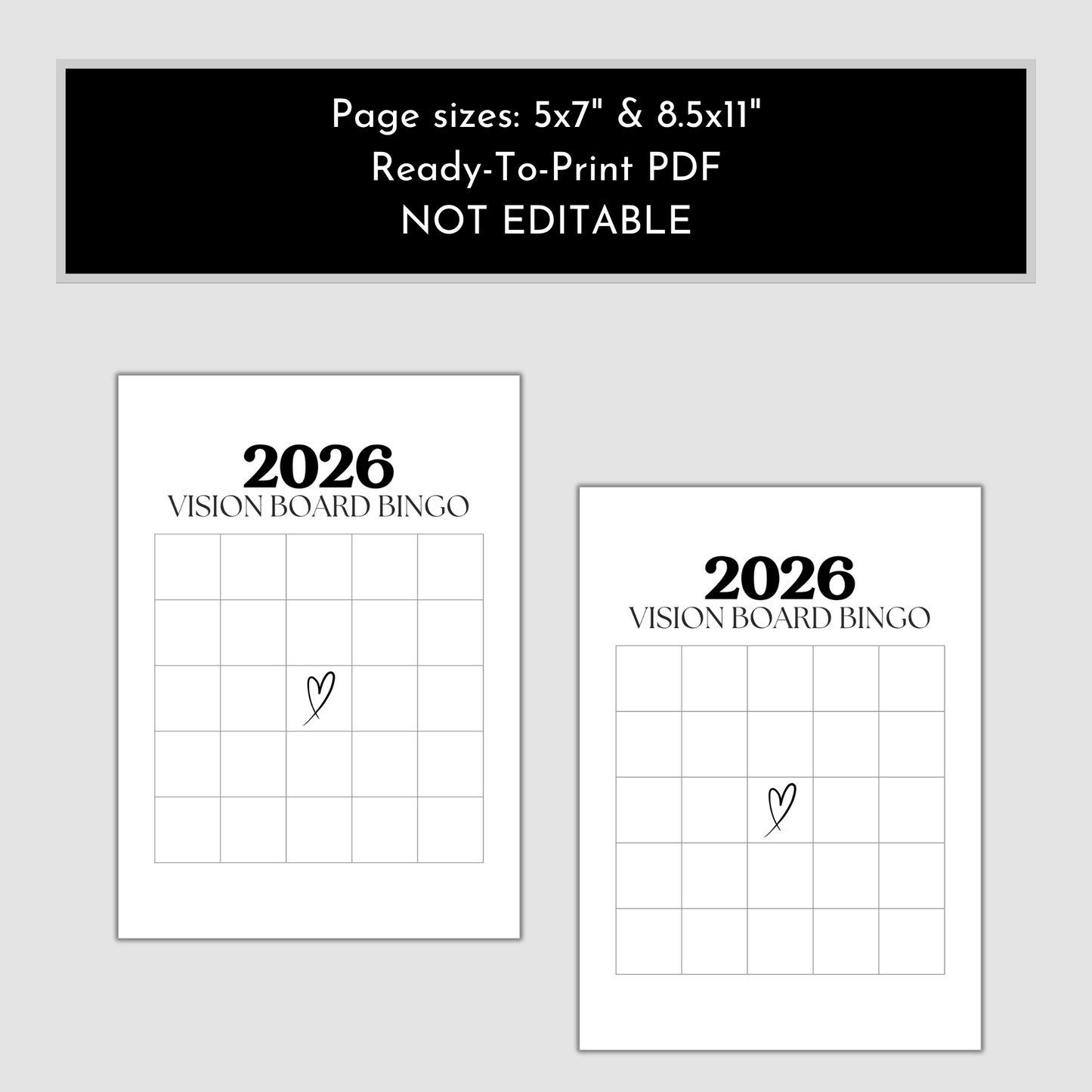 2026 Vision Board Bingo Printable