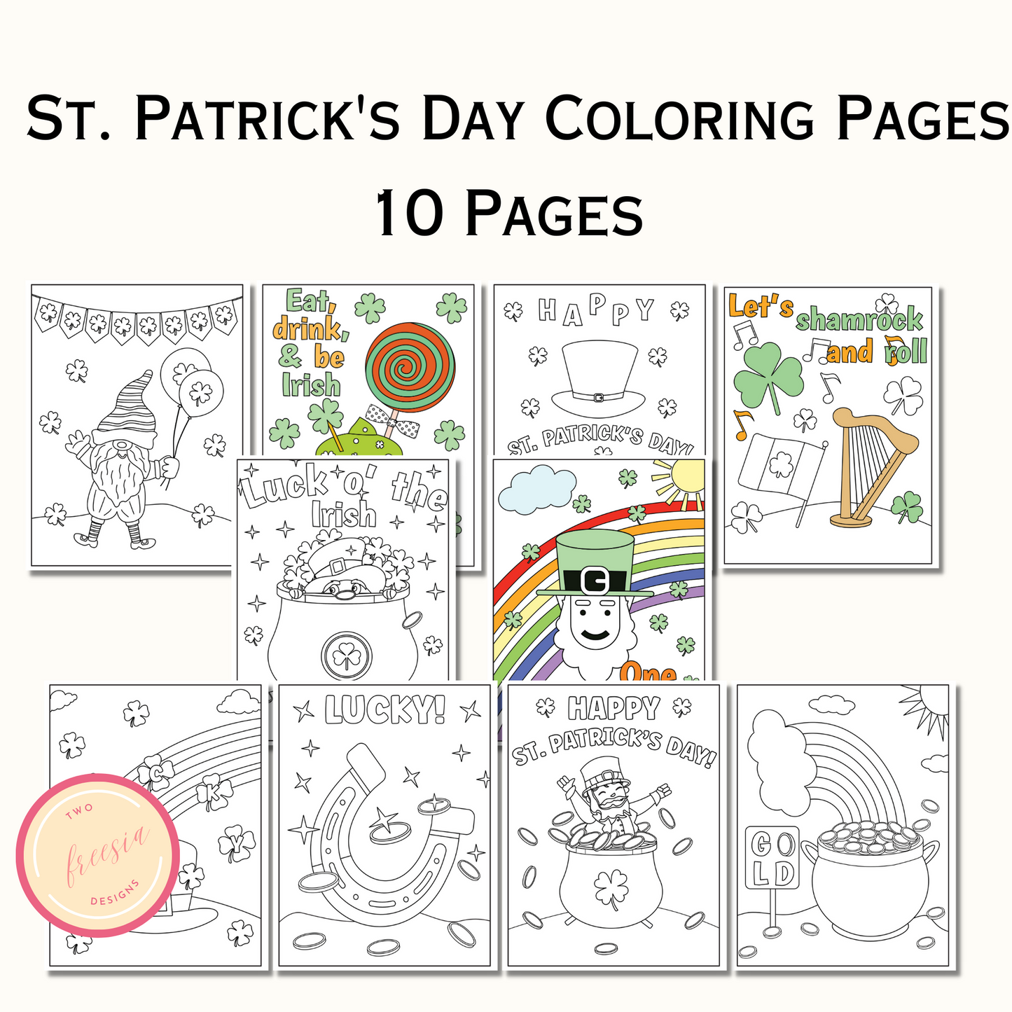 St. Patrick's Day Coloring Pages for Kids - (10 Pages)