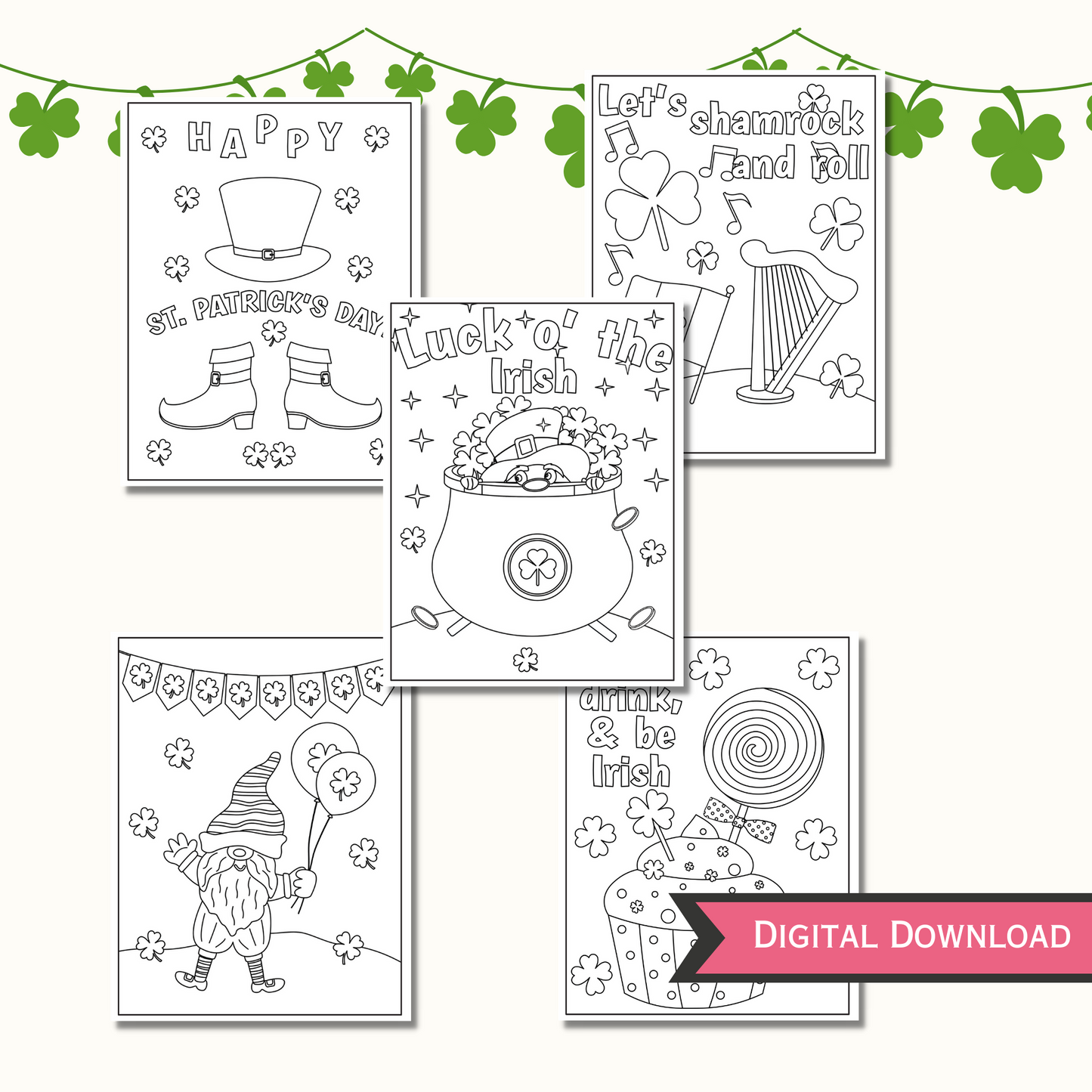 St. Patrick's Day Coloring Pages for Kids - (10 Pages)