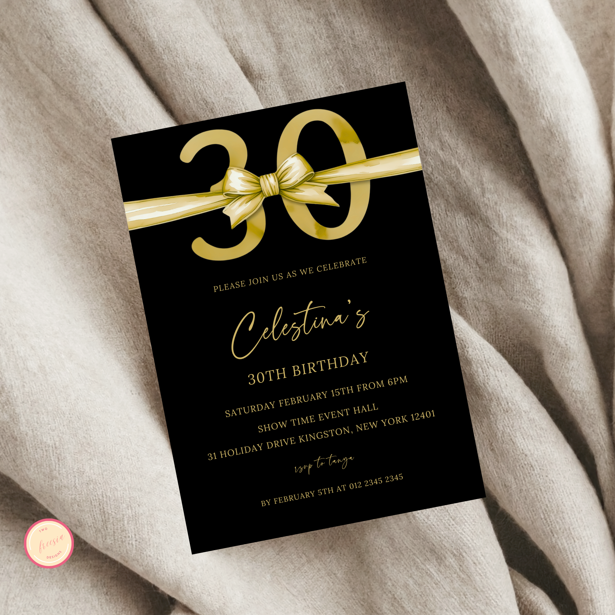 30th Birthday Invitation - Gold & Black