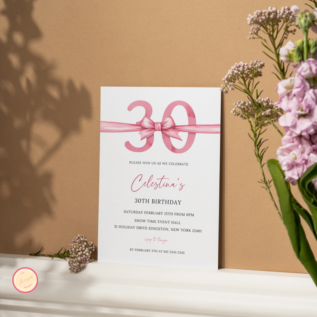 30th Birthday Invitation - Pink Bow