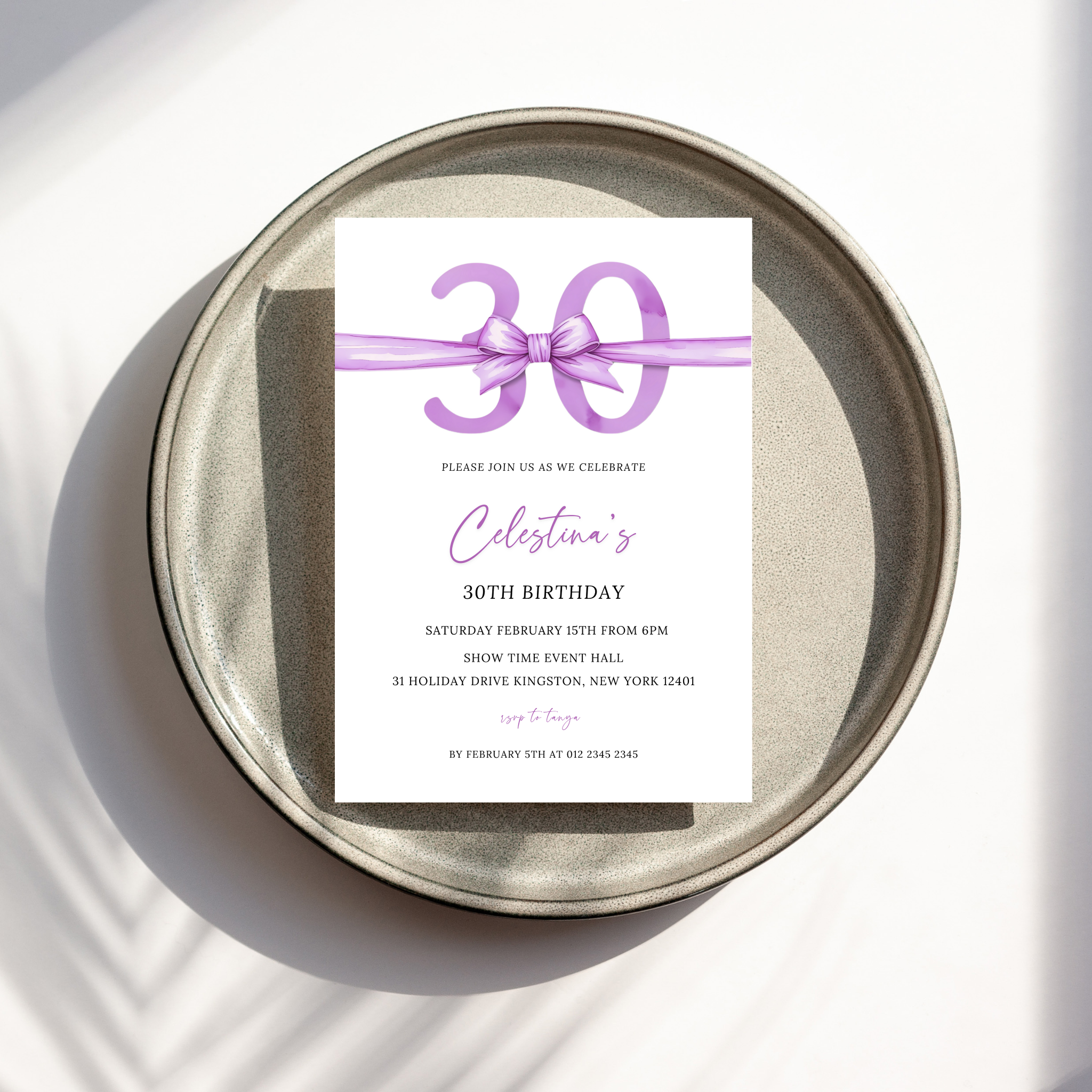 30th Birthday Invitation - Purple Bow
