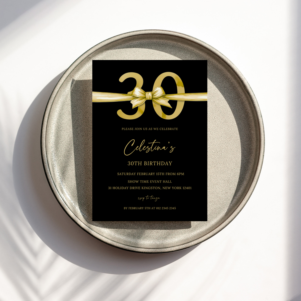 30th Birthday Invitation - Gold & Black