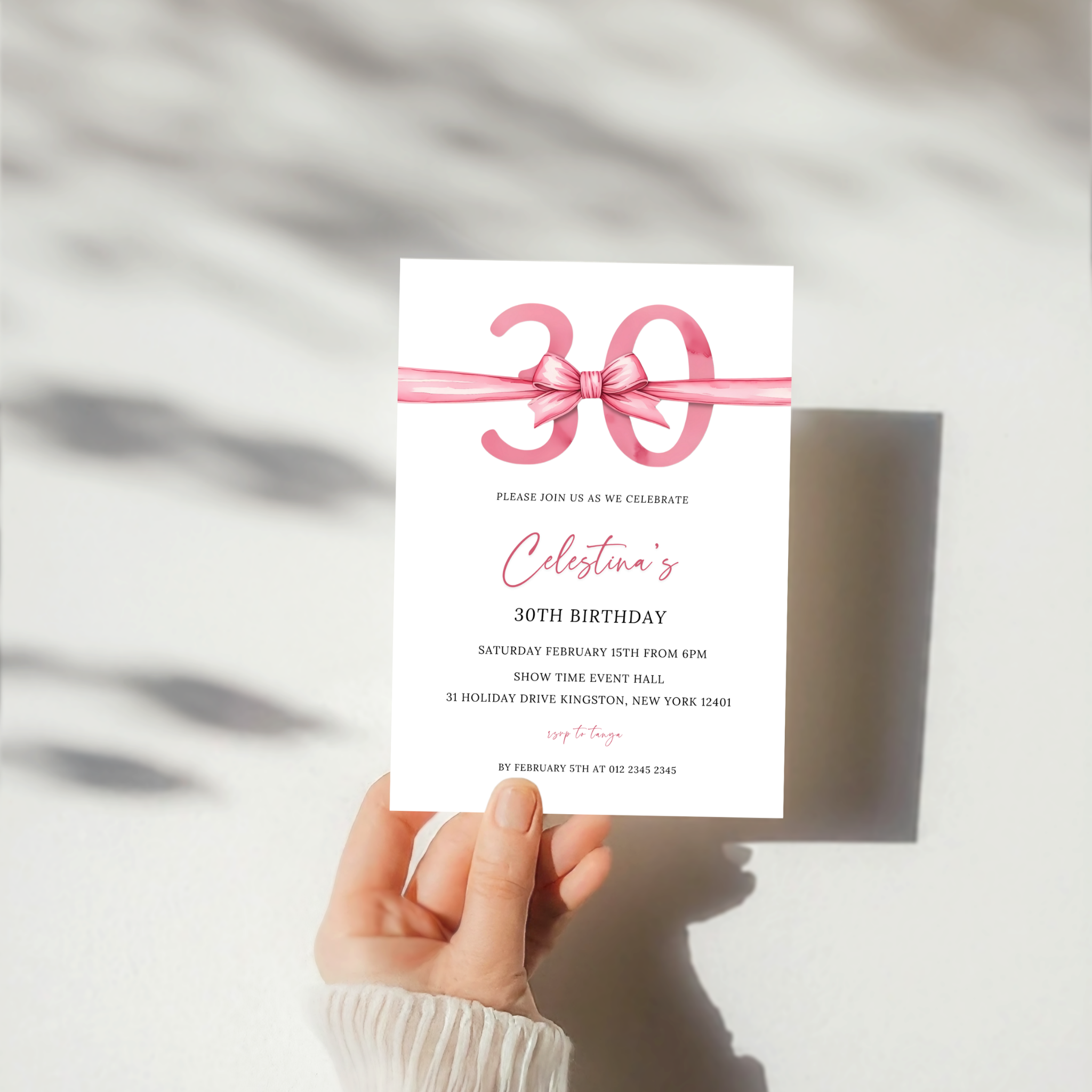 30th Birthday Invitation - Pink Bow