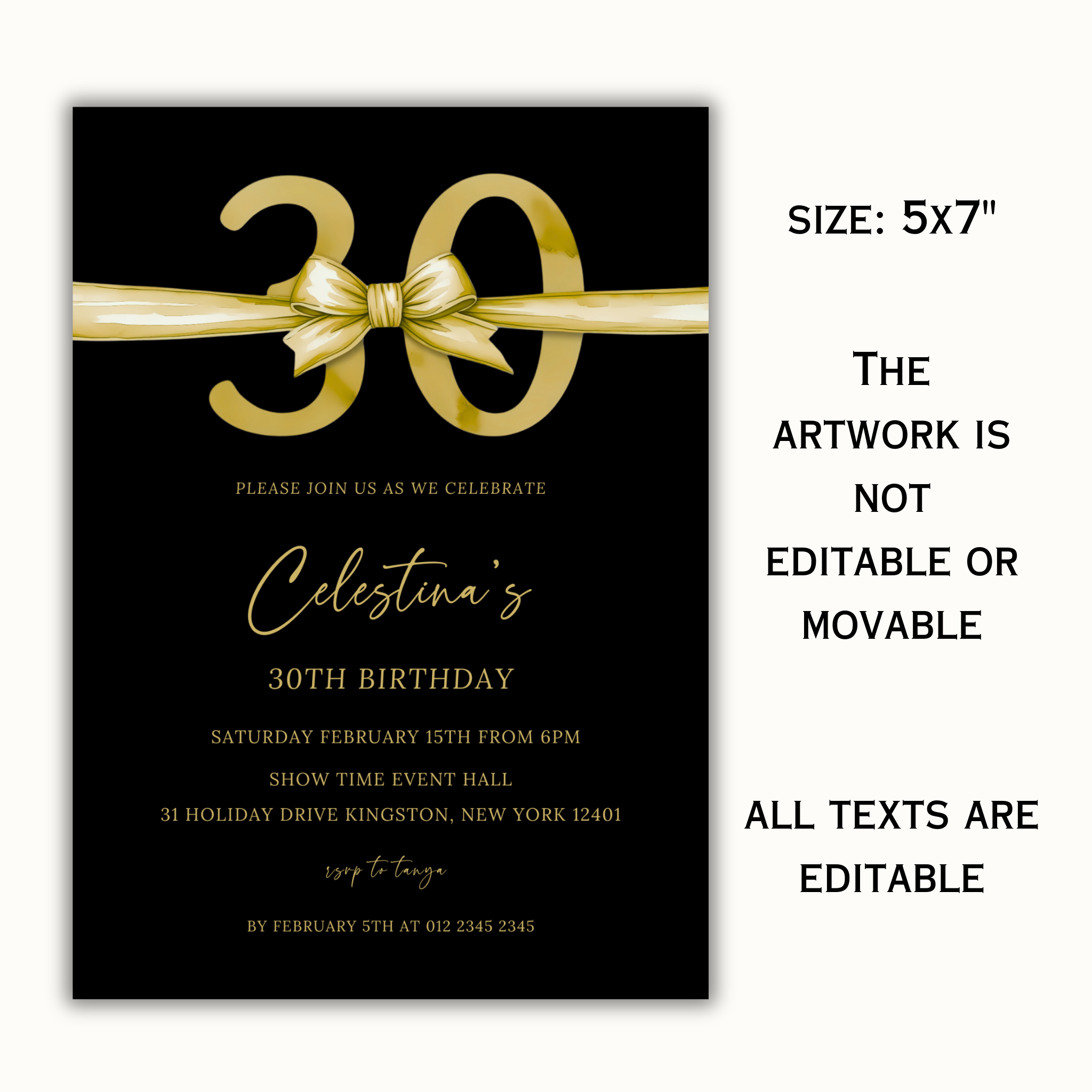 30th Birthday Invitation - Gold & Black