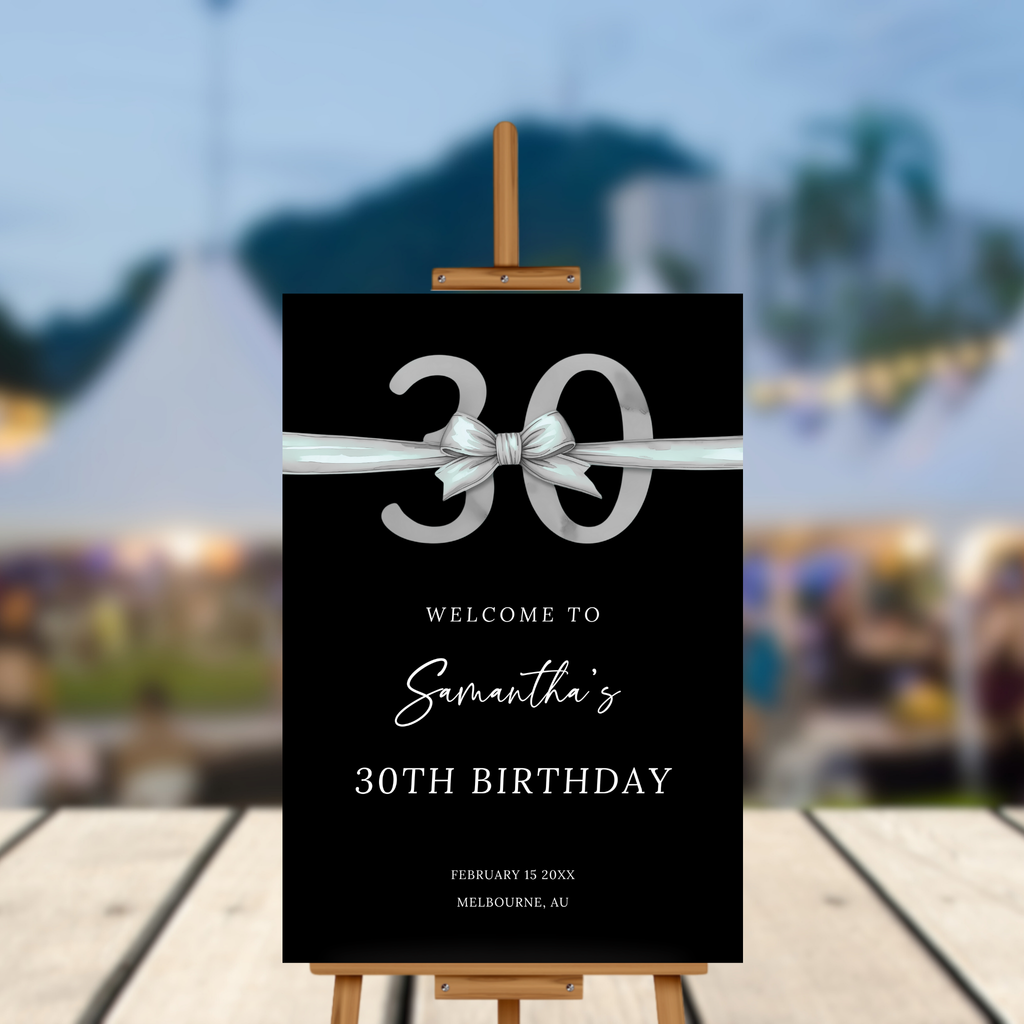 30th Birthday Welcome Sign - Silver Bow