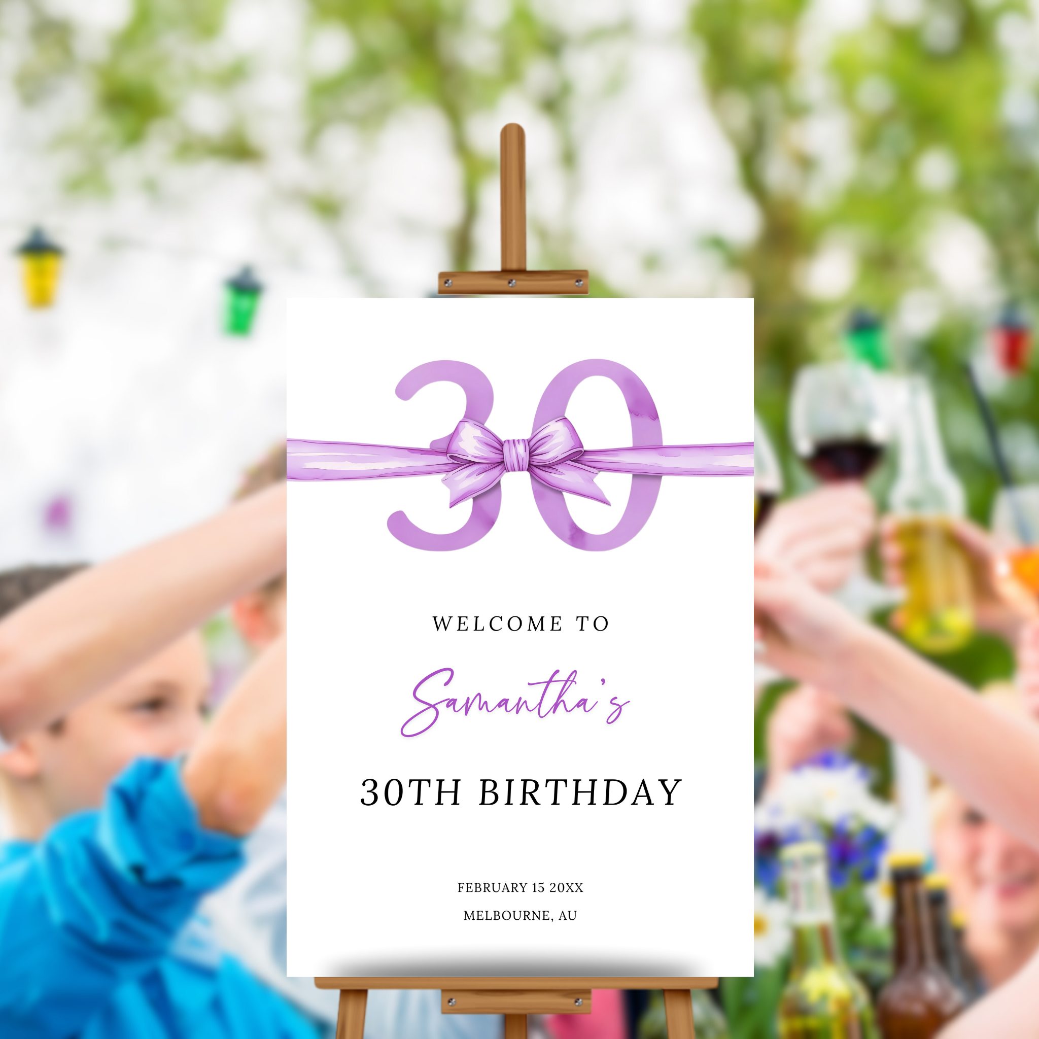 30th Birthday Welcome Sign - Purple Bow