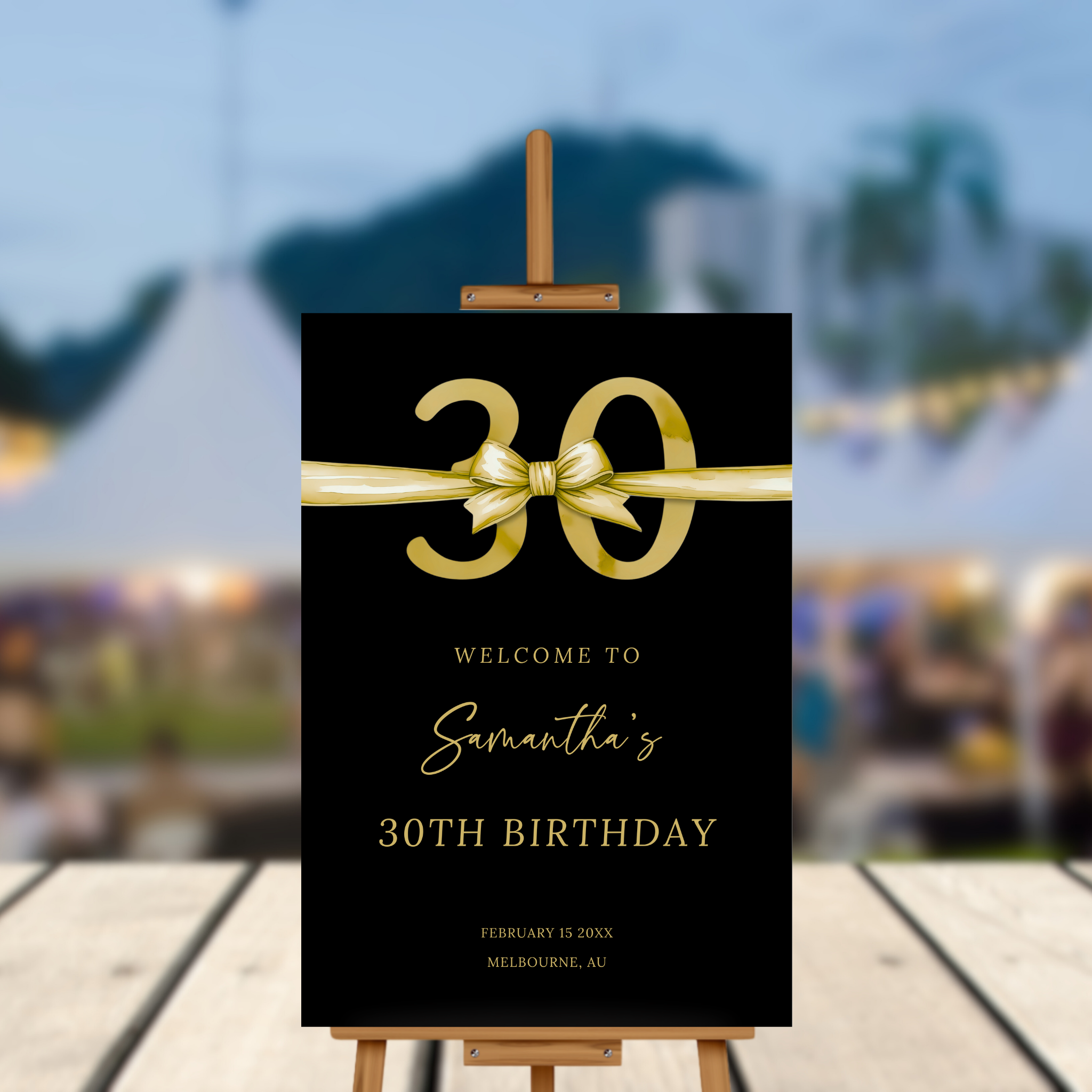 30th Birthday Welcome Sign - Gold Bow