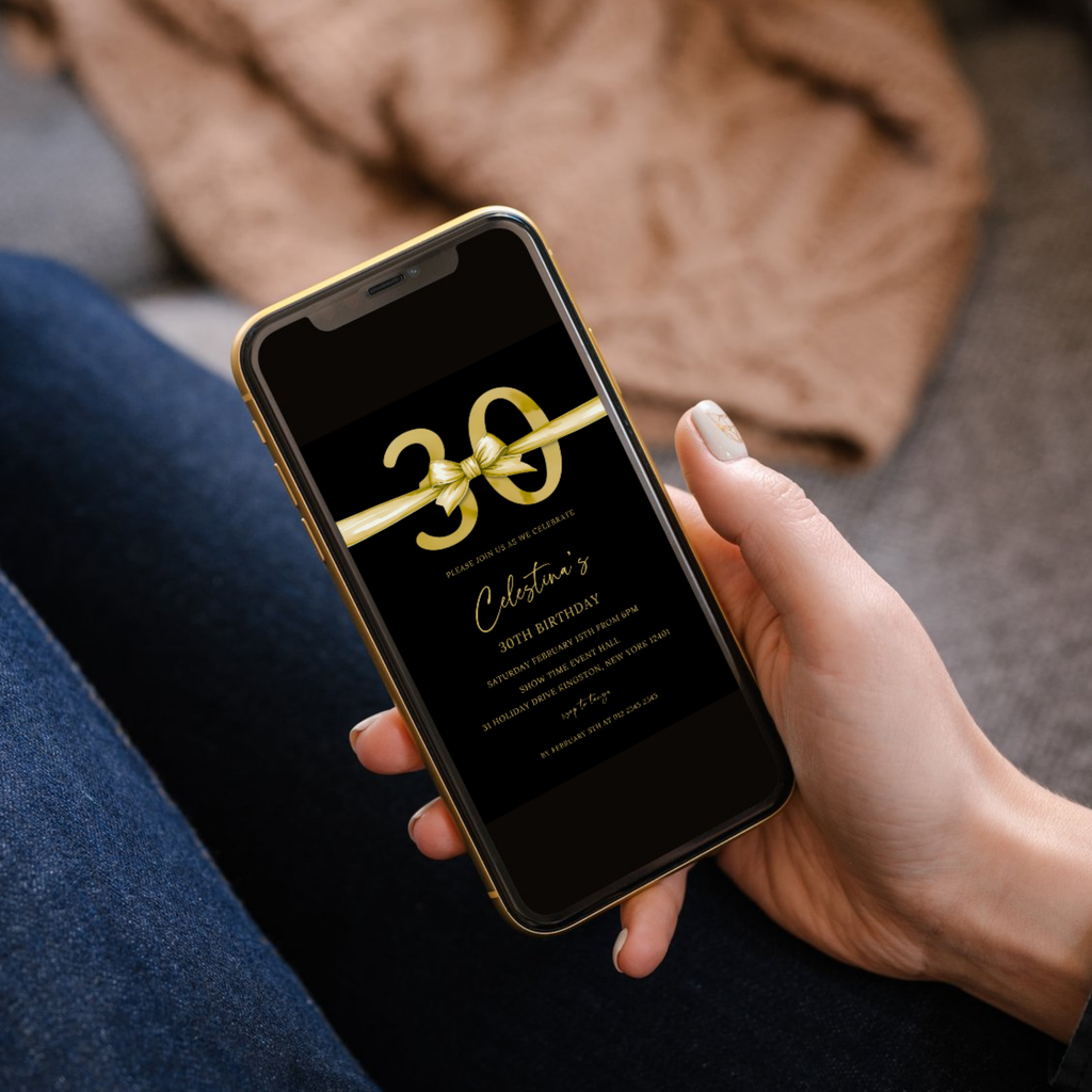 30th Birthday Invitation - Gold & Black
