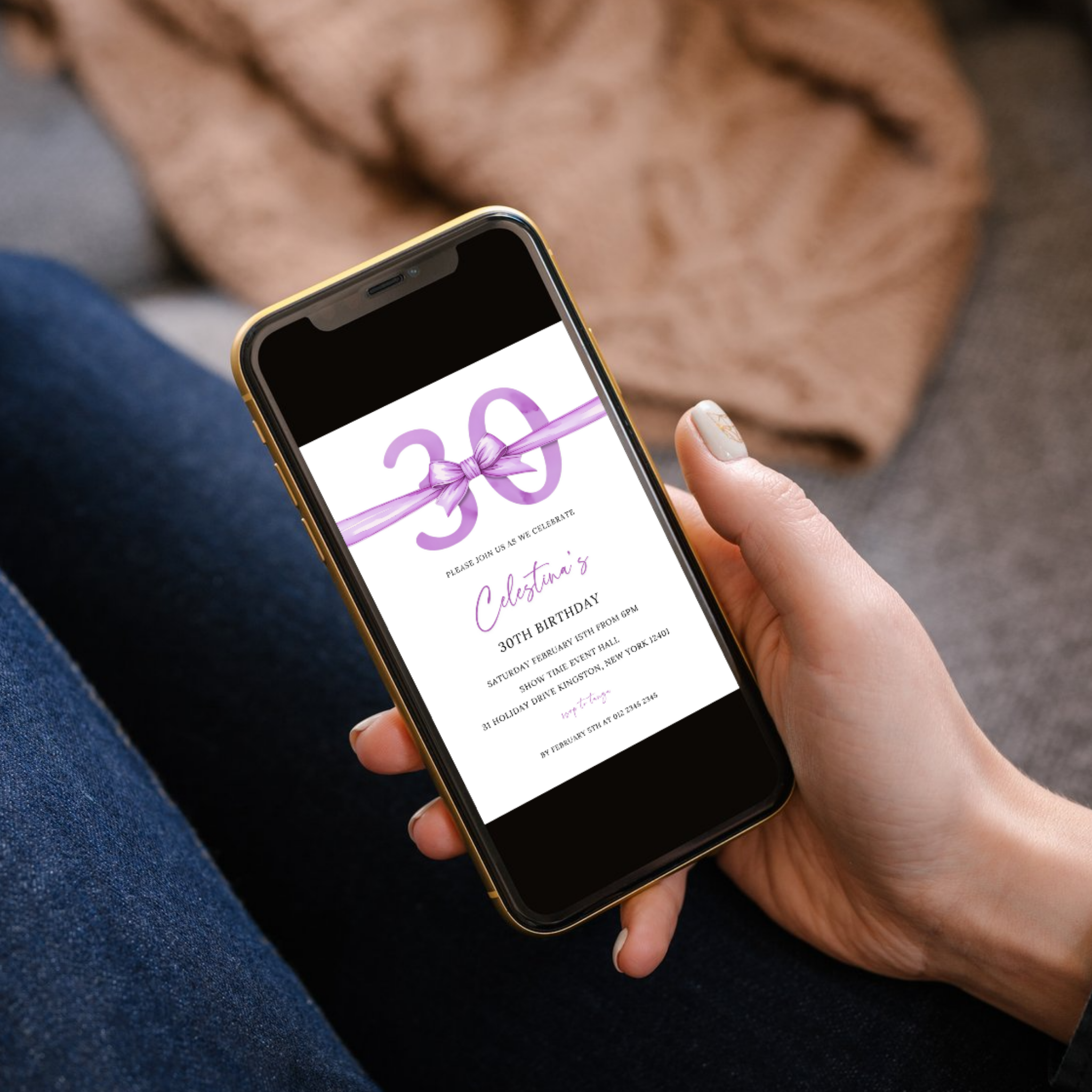 30th Birthday Invitation - Purple Bow