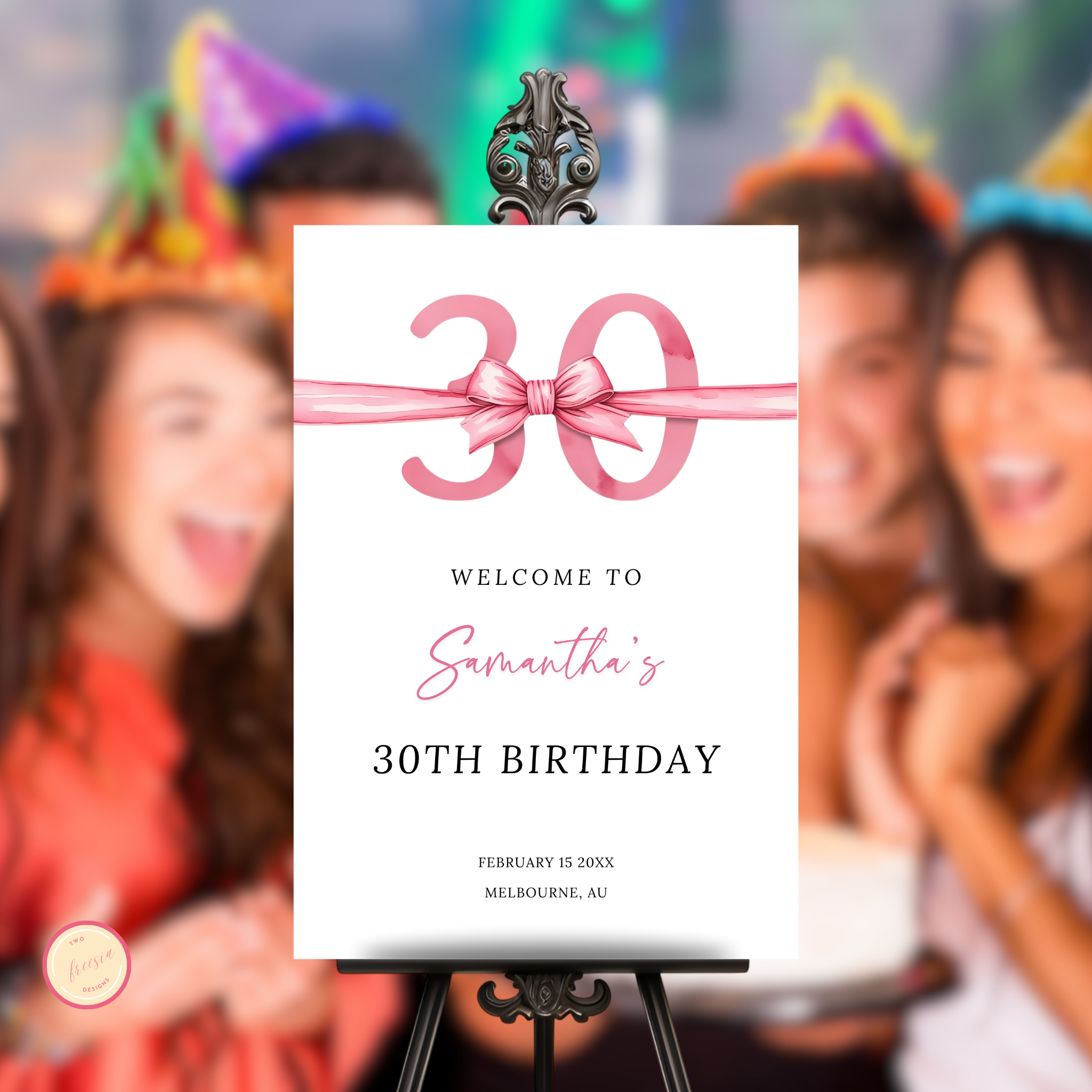 30th Birthday Welcome Sign - Pink Bow