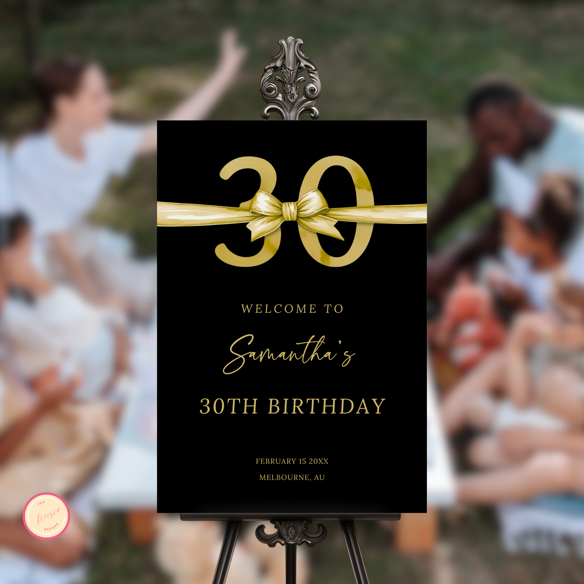 30th Birthday Welcome Sign - Gold Bow