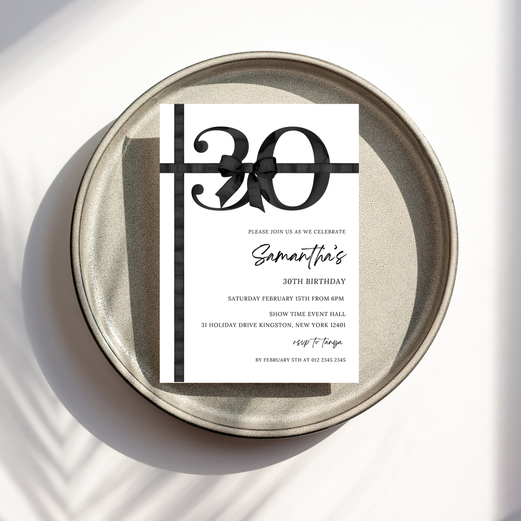 30th Birthday Invitation - Black Bow