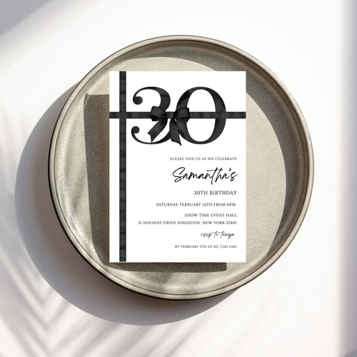 30th Birthday Invitation - Black Bow