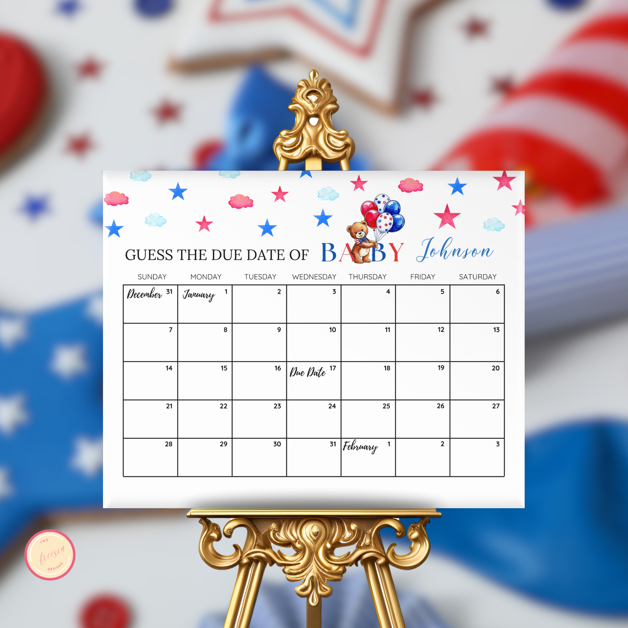 Patriotic Baby Due Date Calendar Game