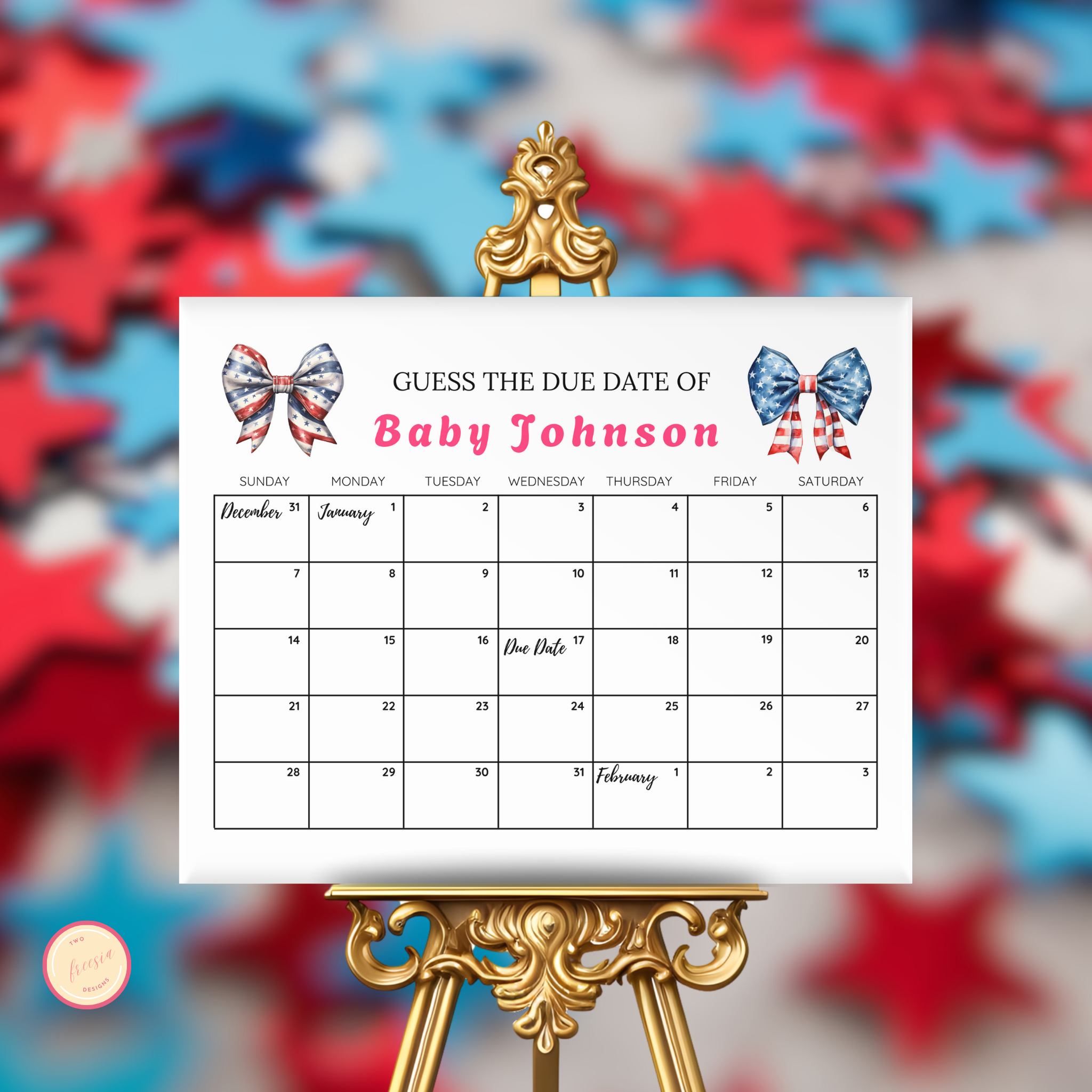 Patriotic Baby Due Date Calendar Game