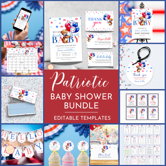 Patriotic Baby Shower Template Bundle - Bear