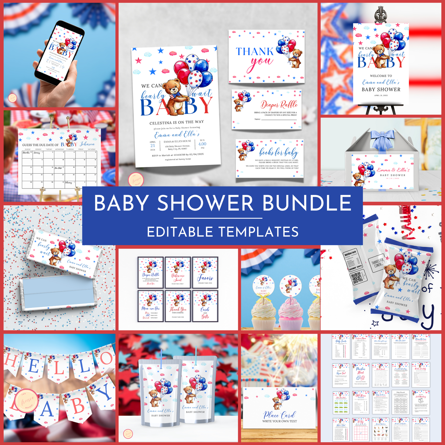 Patriotic Baby Shower Template Bundle #1