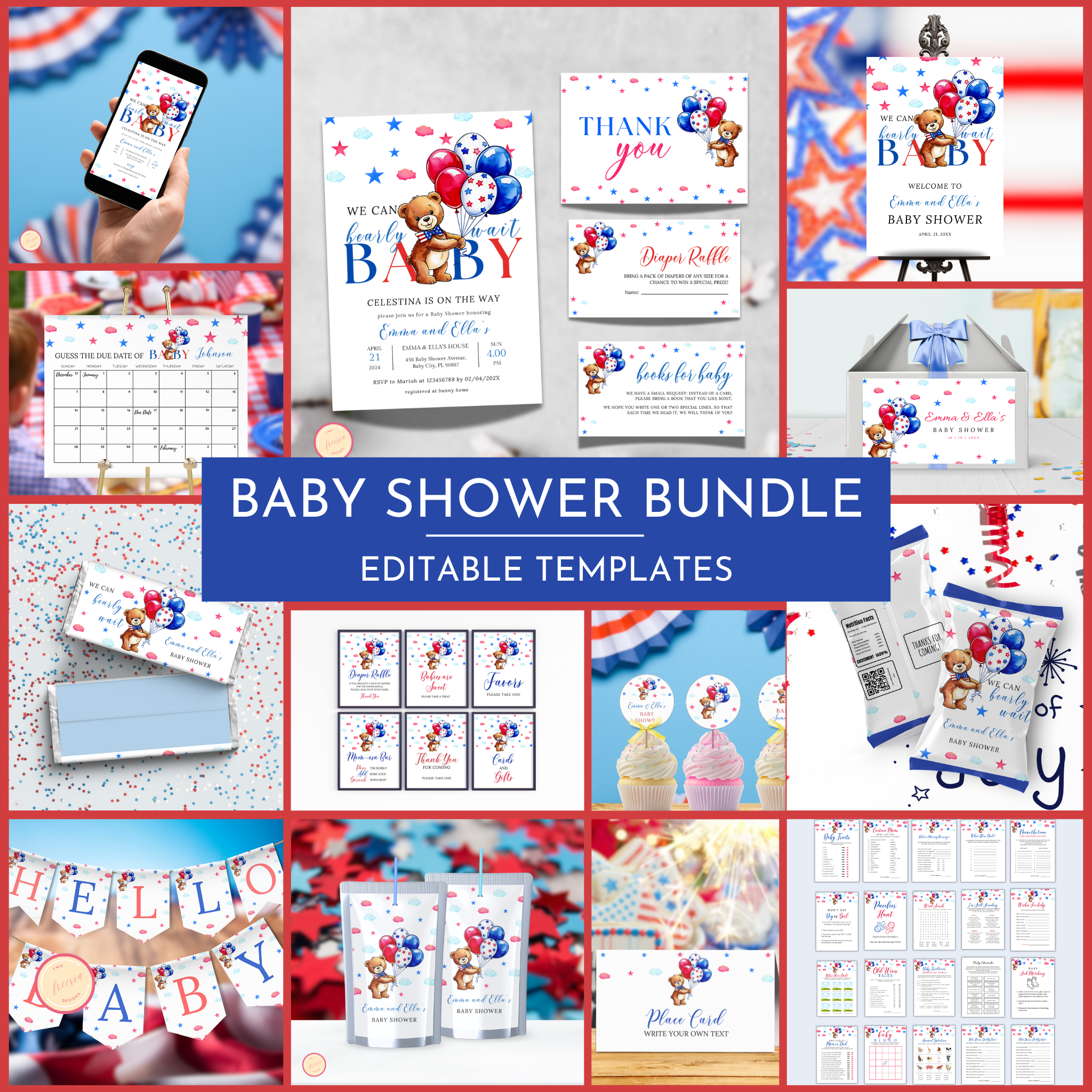 Patriotic Baby Shower Template Bundle #1
