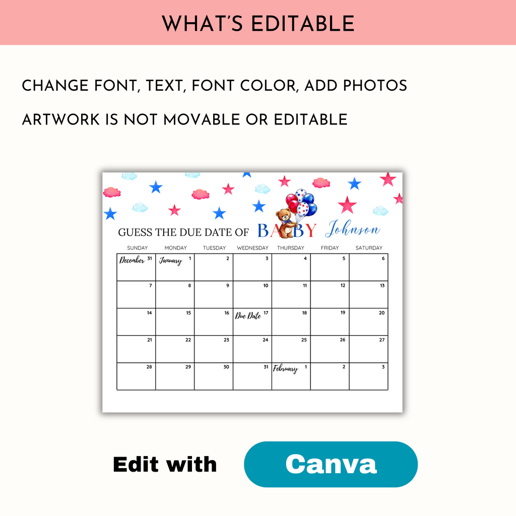 Patriotic Baby Due Date Calendar Game