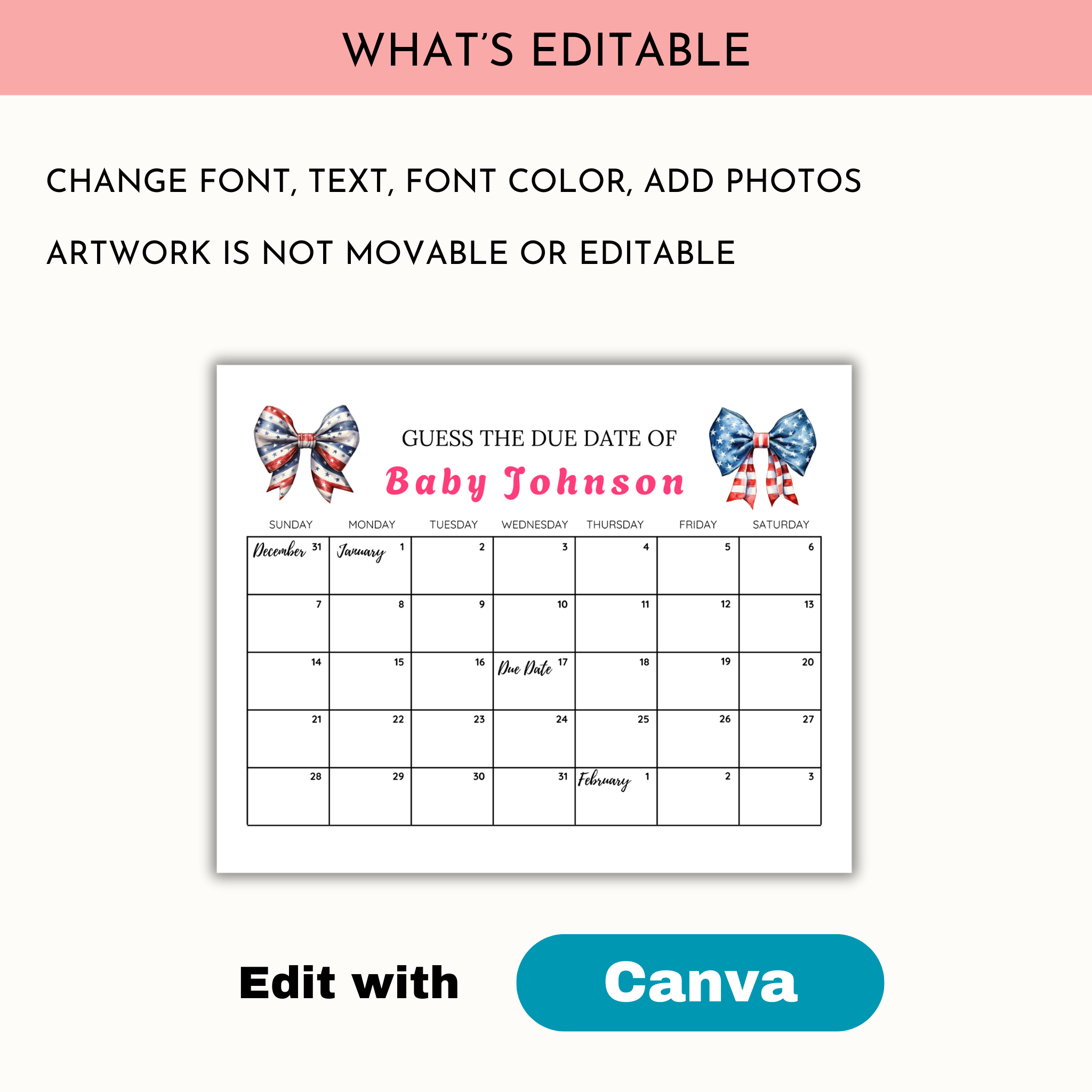 Patriotic Baby Due Date Calendar Game
