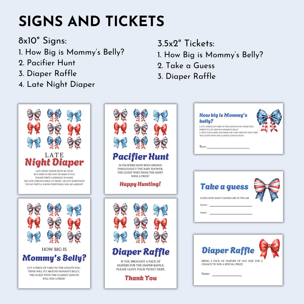 40 Patriotic Baby Shower Game - Bows