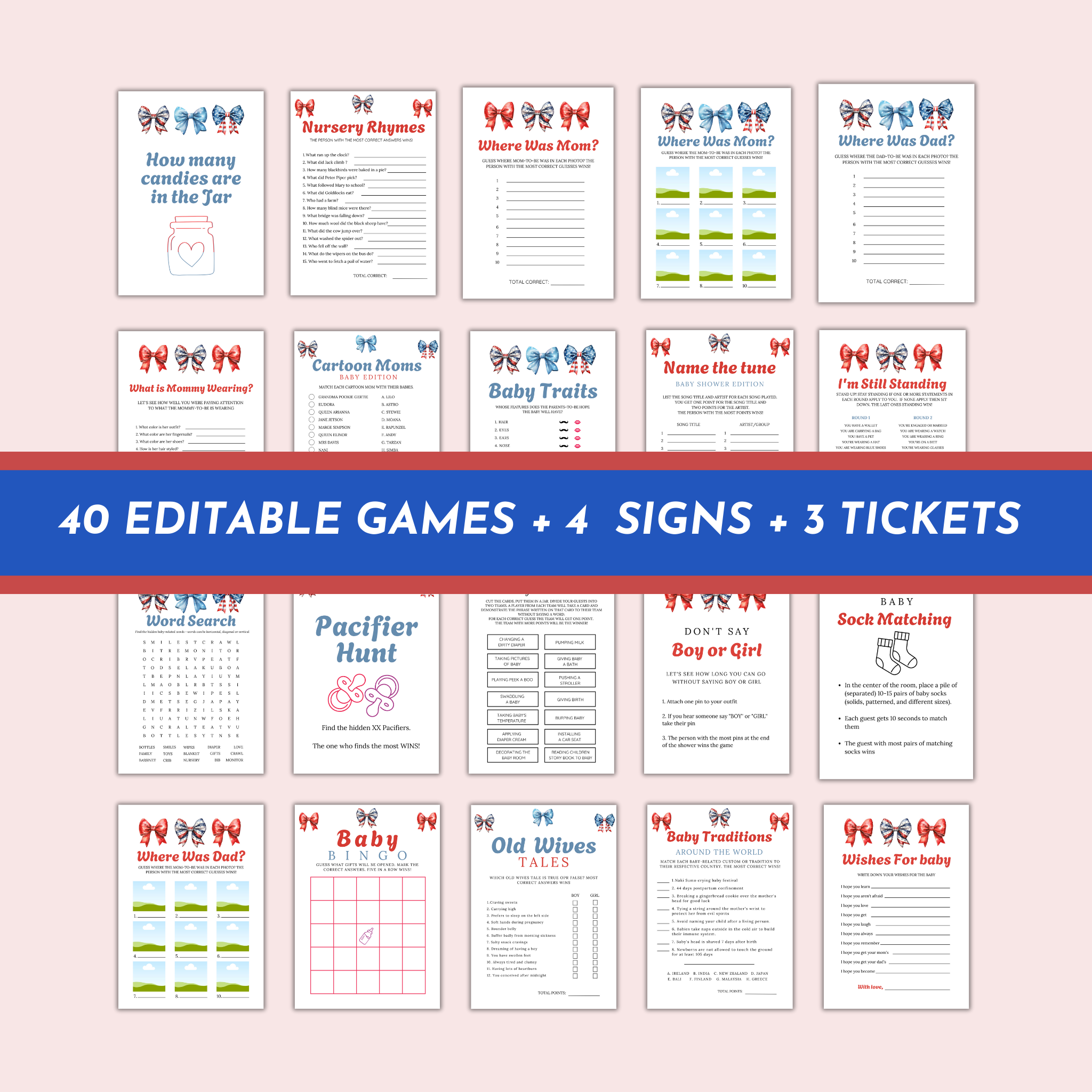 40 Patriotic Baby Shower Game - Bows