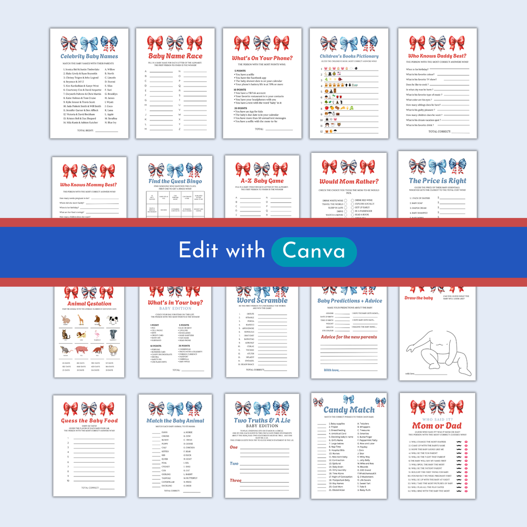 40 Patriotic Baby Shower Game - Bows
