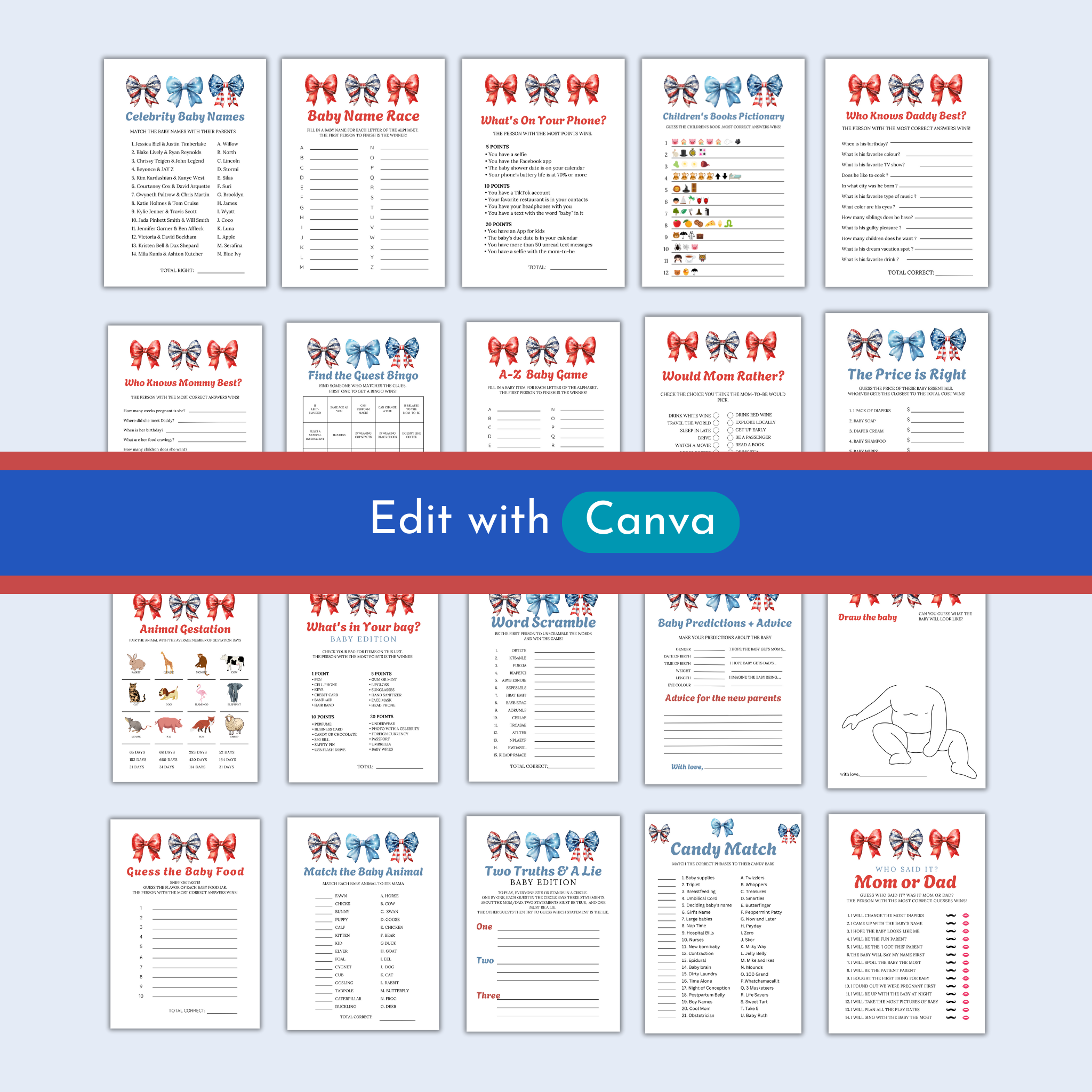 40 Patriotic Baby Shower Game - Bows