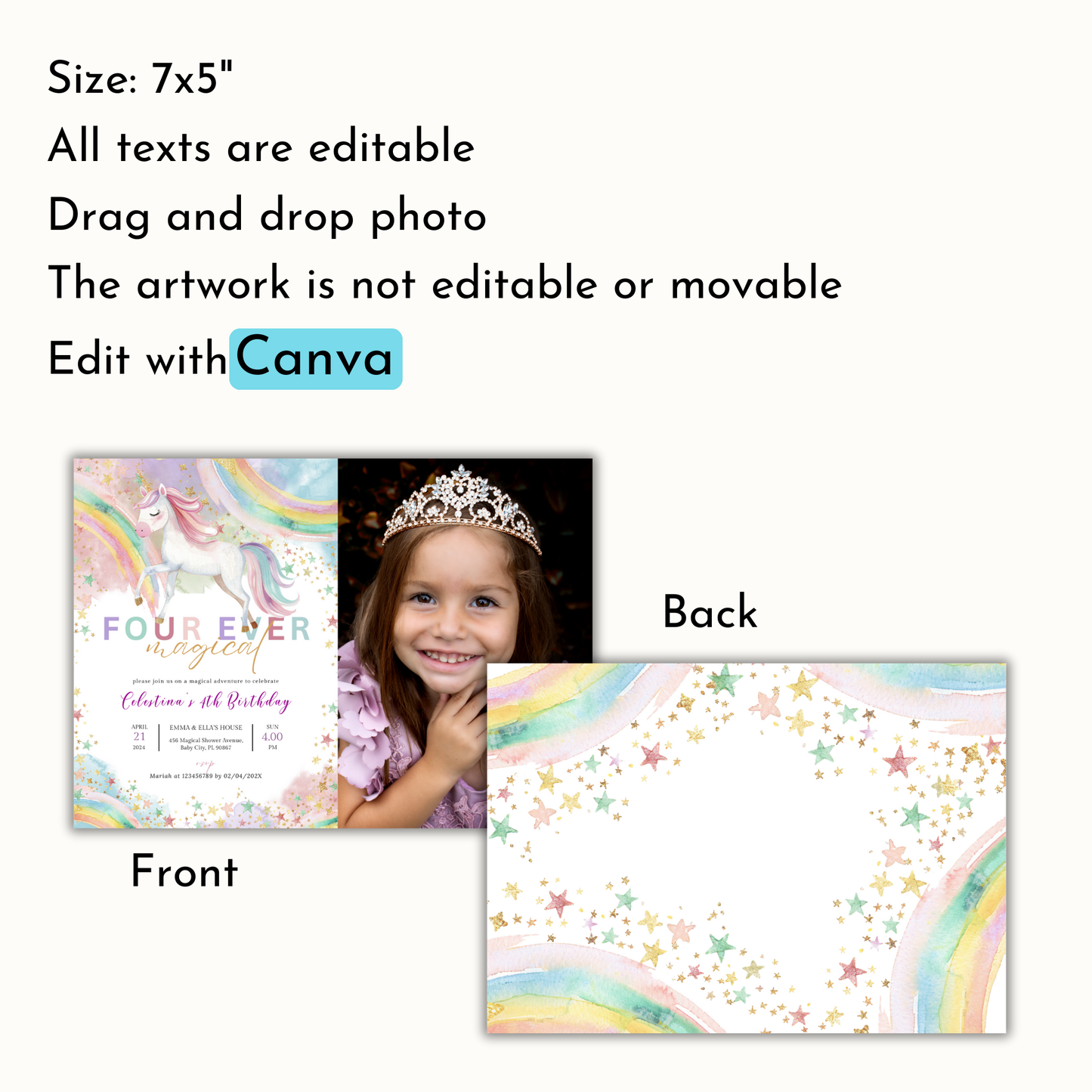 Fourth Unicorn Birthday Invitation with Photo