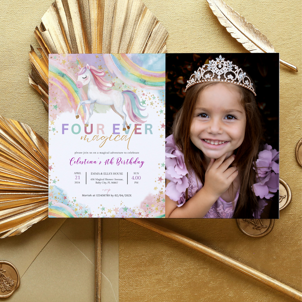 Fourth Unicorn Birthday Invitation with Photo