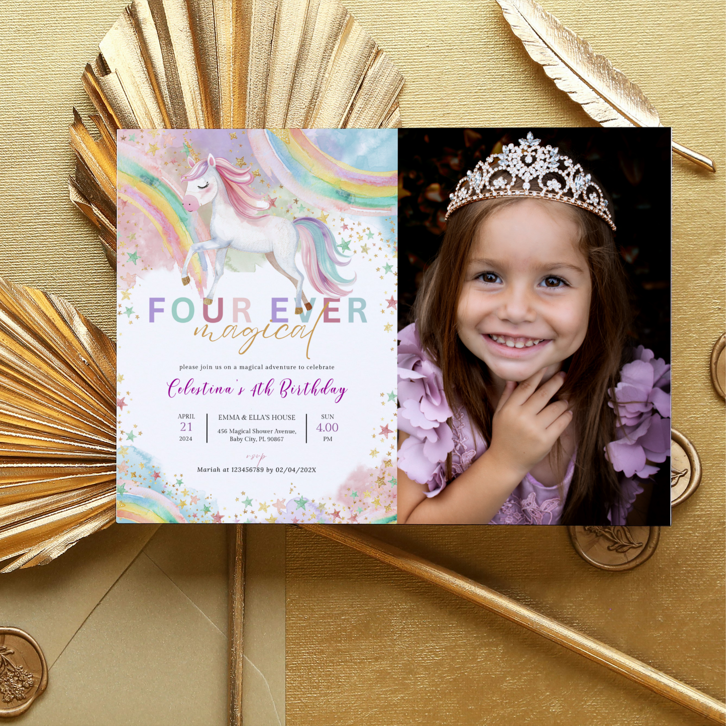 Fourth Unicorn Birthday Invitation with Photo