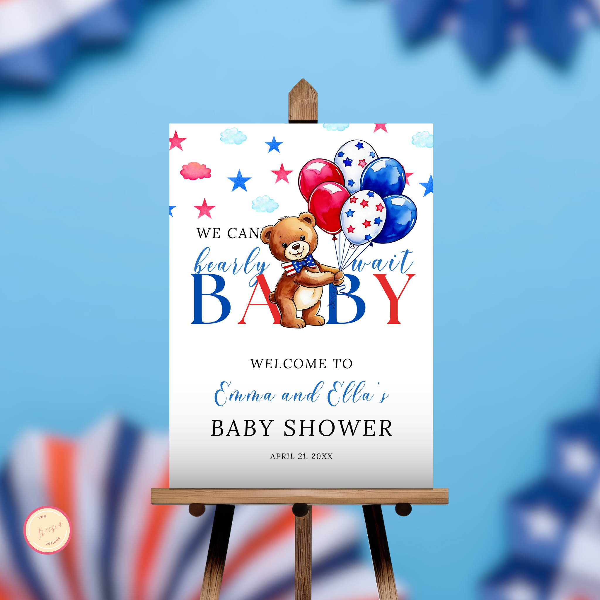Patriotic Baby Shower Welcome Sign - Bear