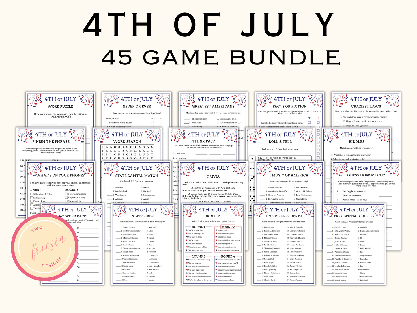 Fourth of July - 45 Printable Game