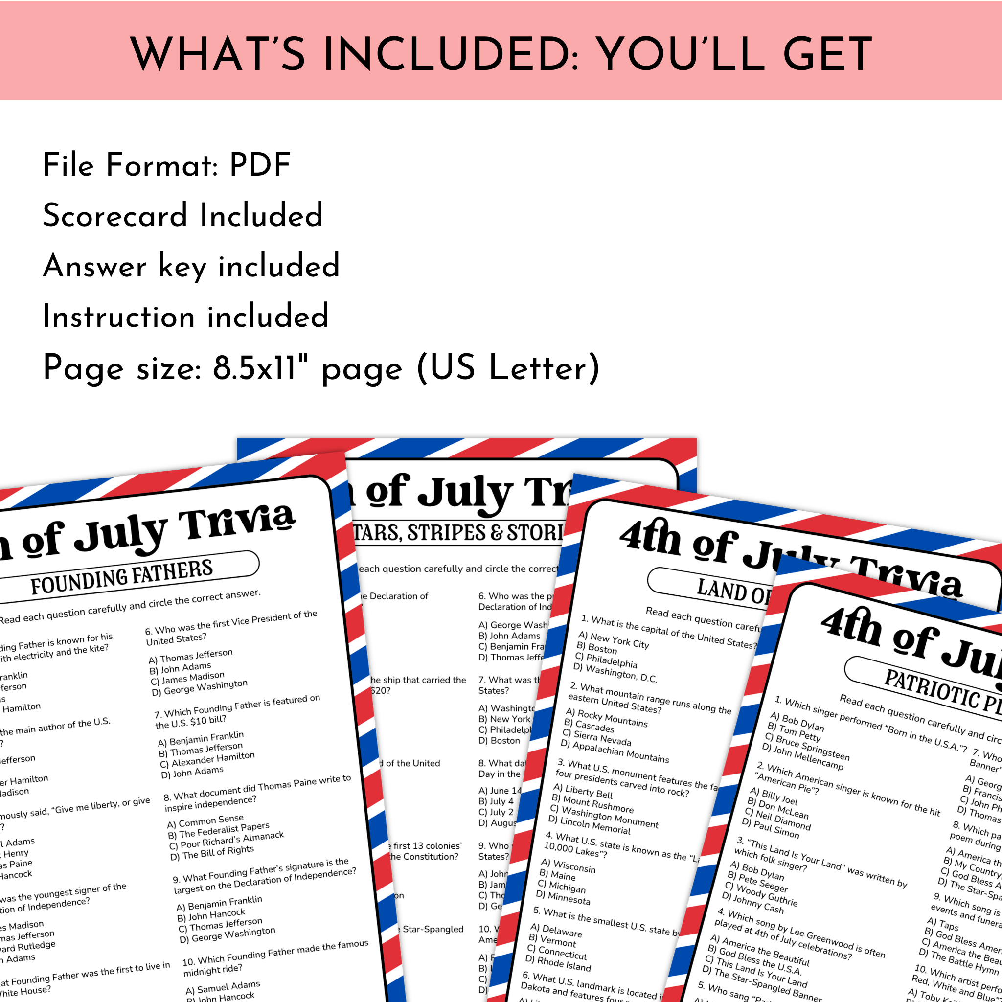 4th of July Trivia Game Bundle