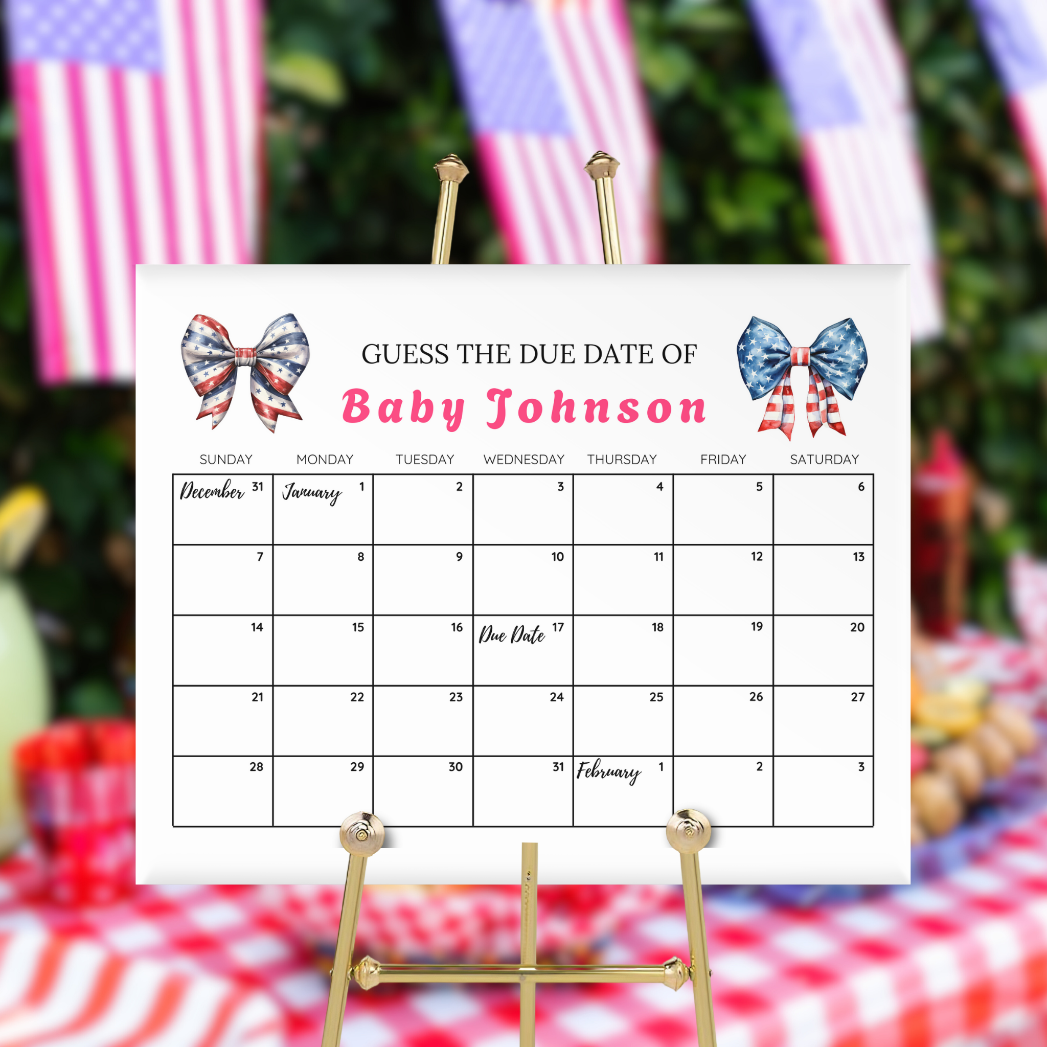 Patriotic Baby Due Date Calendar Game