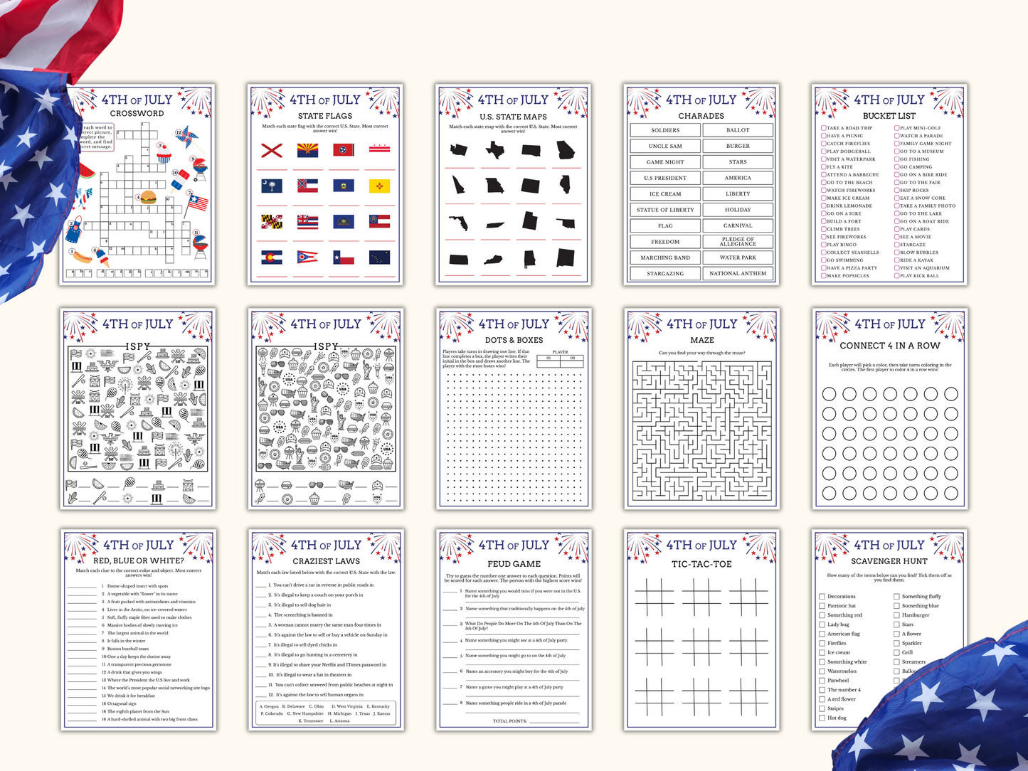 Fourth of July - 45 Printable Game