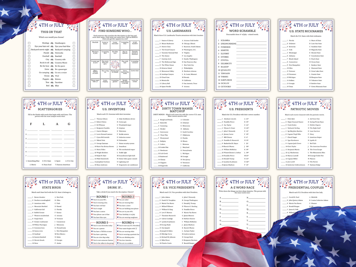 Fourth of July - 45 Printable Game